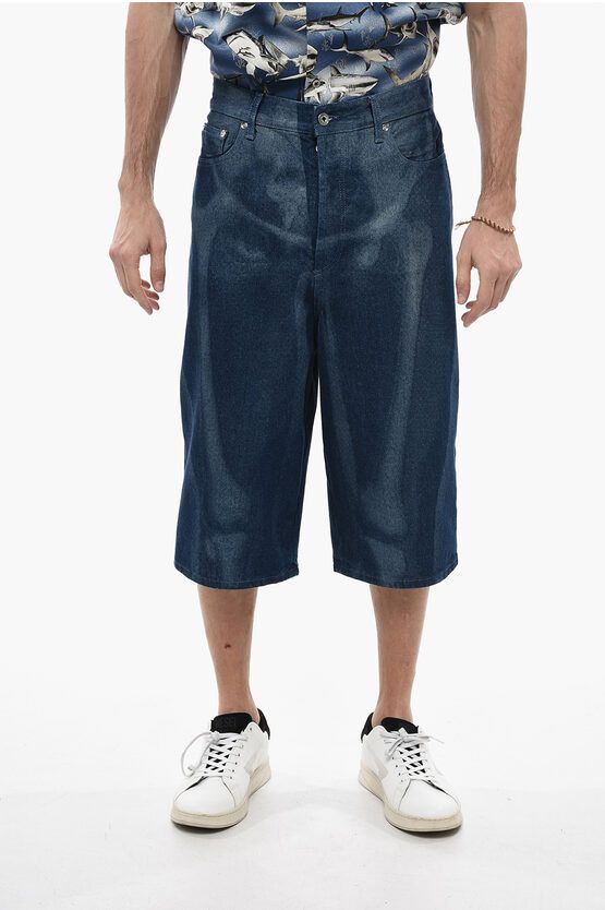 image of Off White Bodyscan Denim Shorts With Logo Patch in Blue, Men's (Size 29)