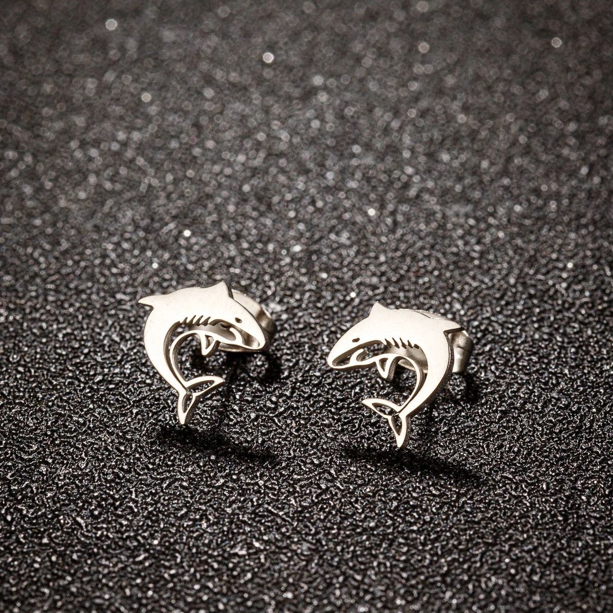 Jewelry Cute Shark Stud Earrings Charm Stainless Earring Gift Size ONE SIZE - 1 Thumbnail