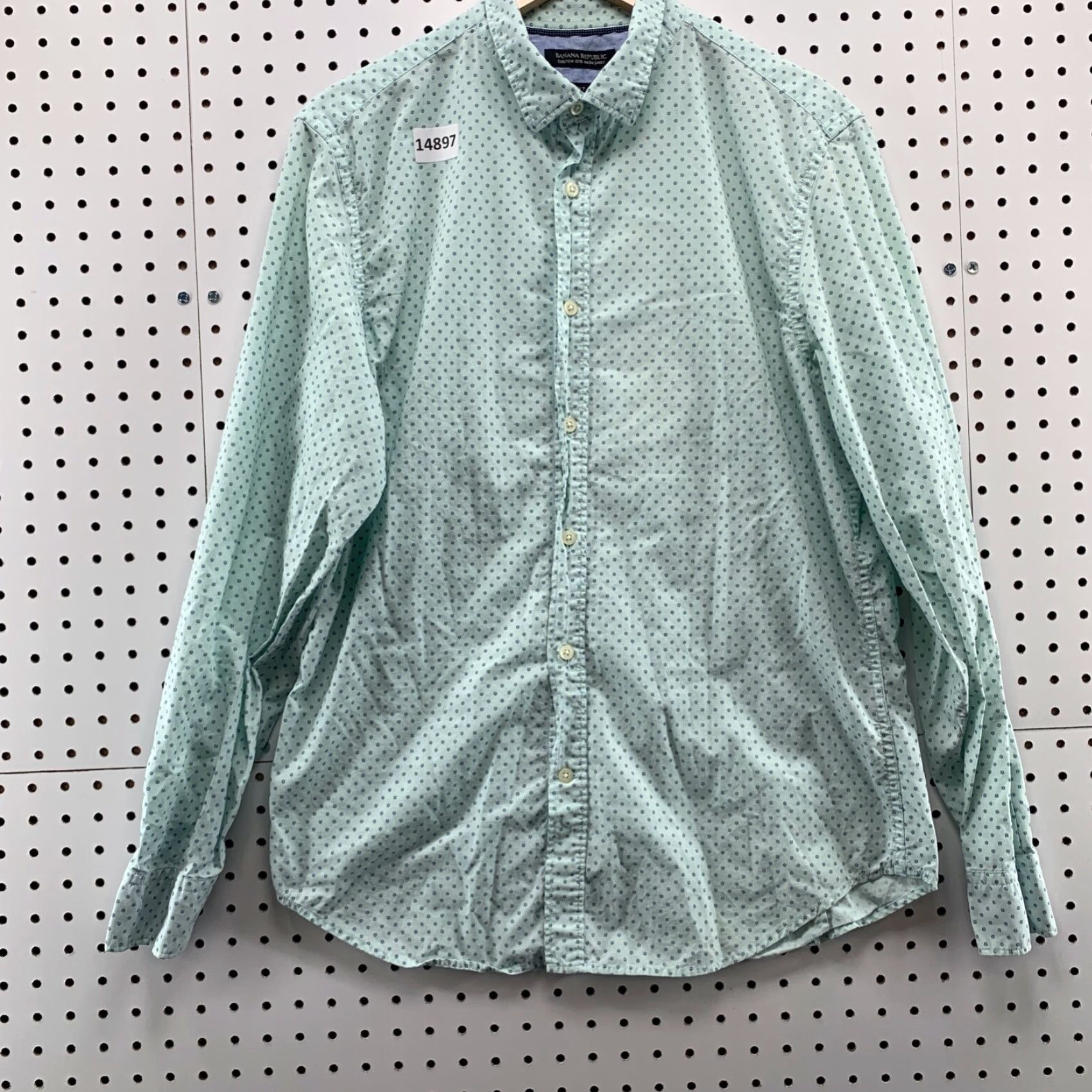 Banana Republic VINTAGE Banana Republic Shirt Men Large Green Polka Dot Button-Down Long Sleeve 90s Classic Mens Size US L / EU 52-54 / 3 - 6 Thumbnail
