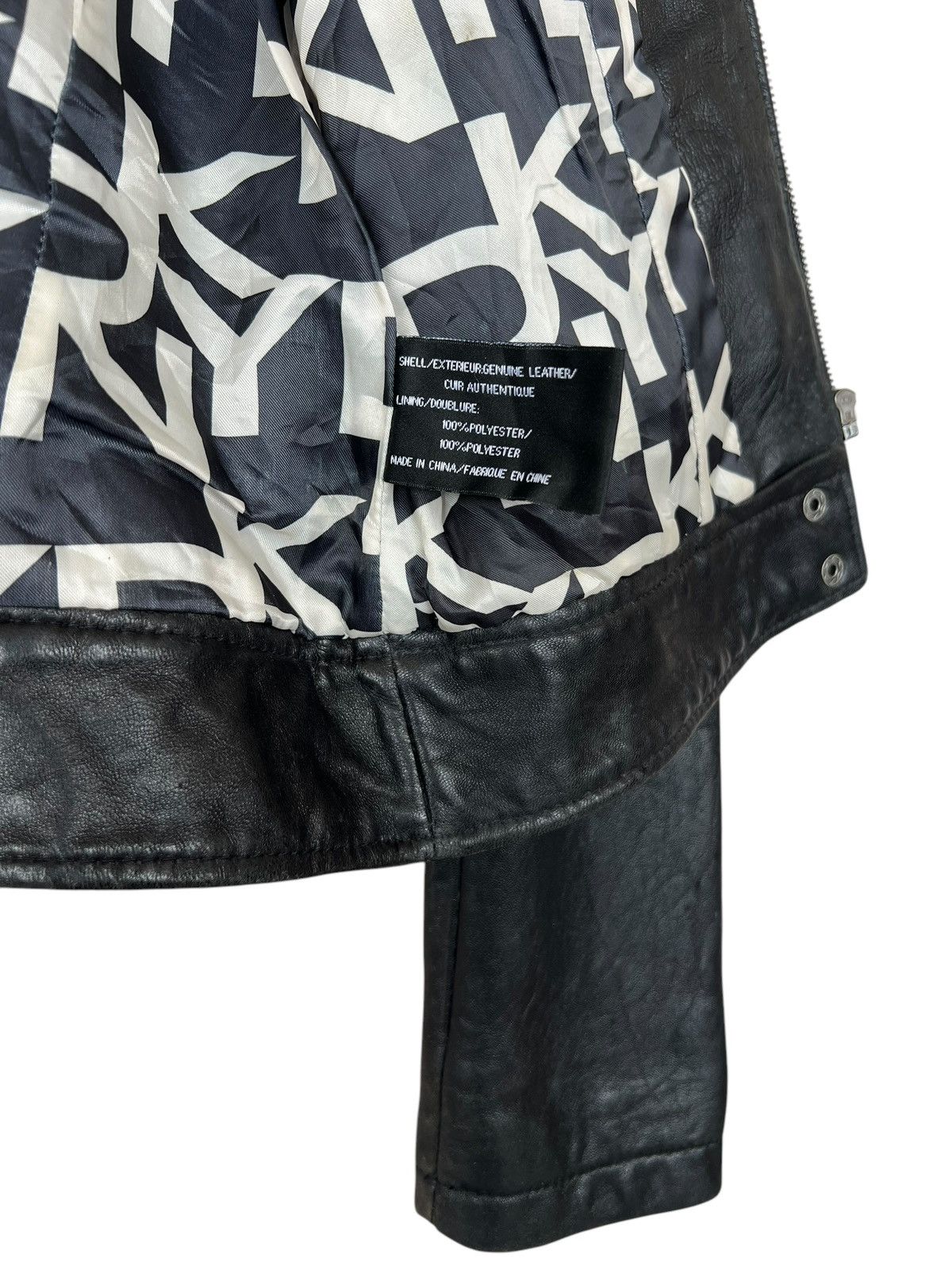 Japanese Brand DKNY Gothic Black Racing Biker Leather Jacket LGB ISWN Size XS / US 0-2 / IT 36-38 - 14 Thumbnail