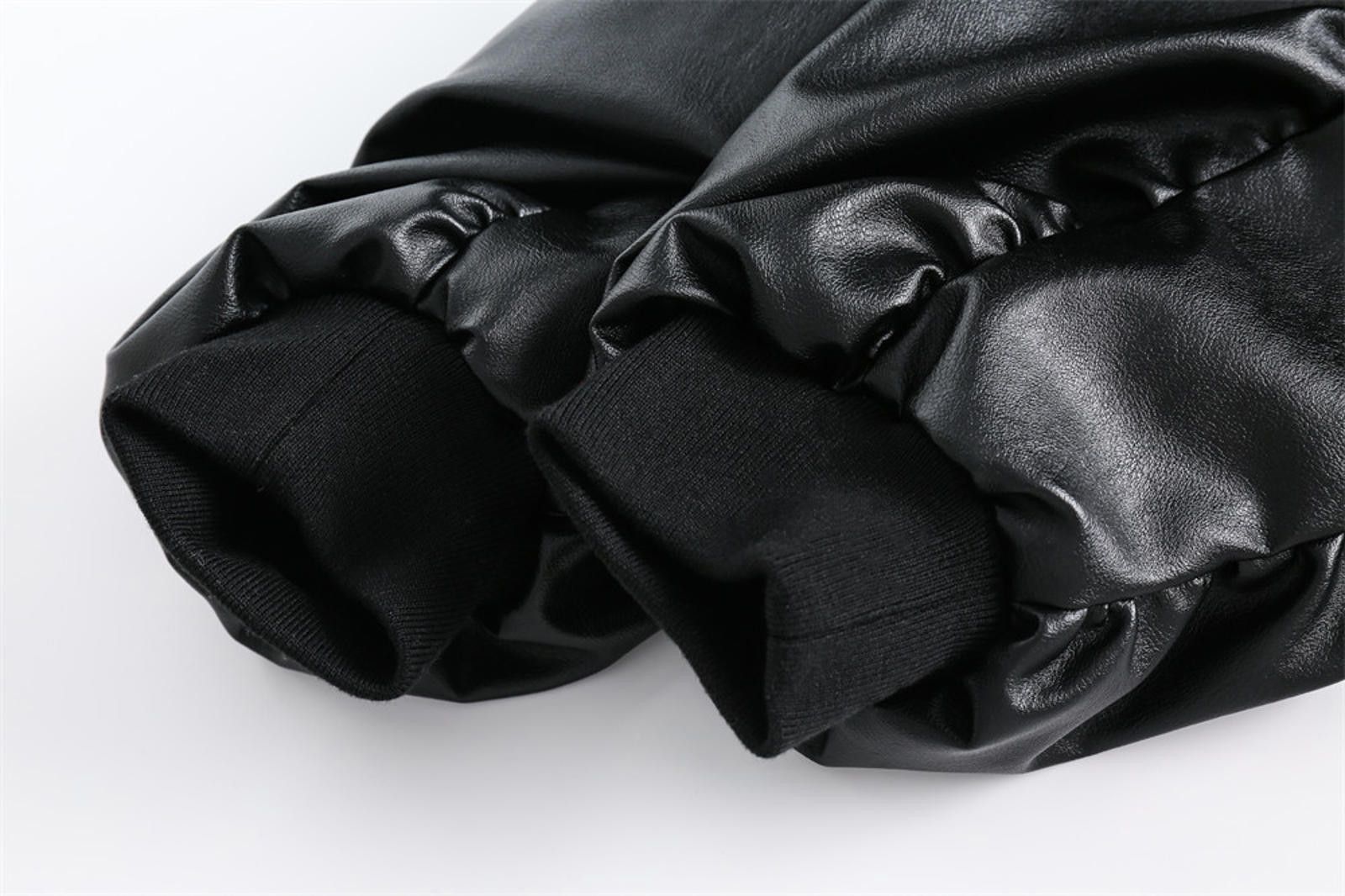 Leather Stylish Black Faux Leather Bomber Jacket with Hood Size US M / EU 48-50 / 2 - 8 Thumbnail