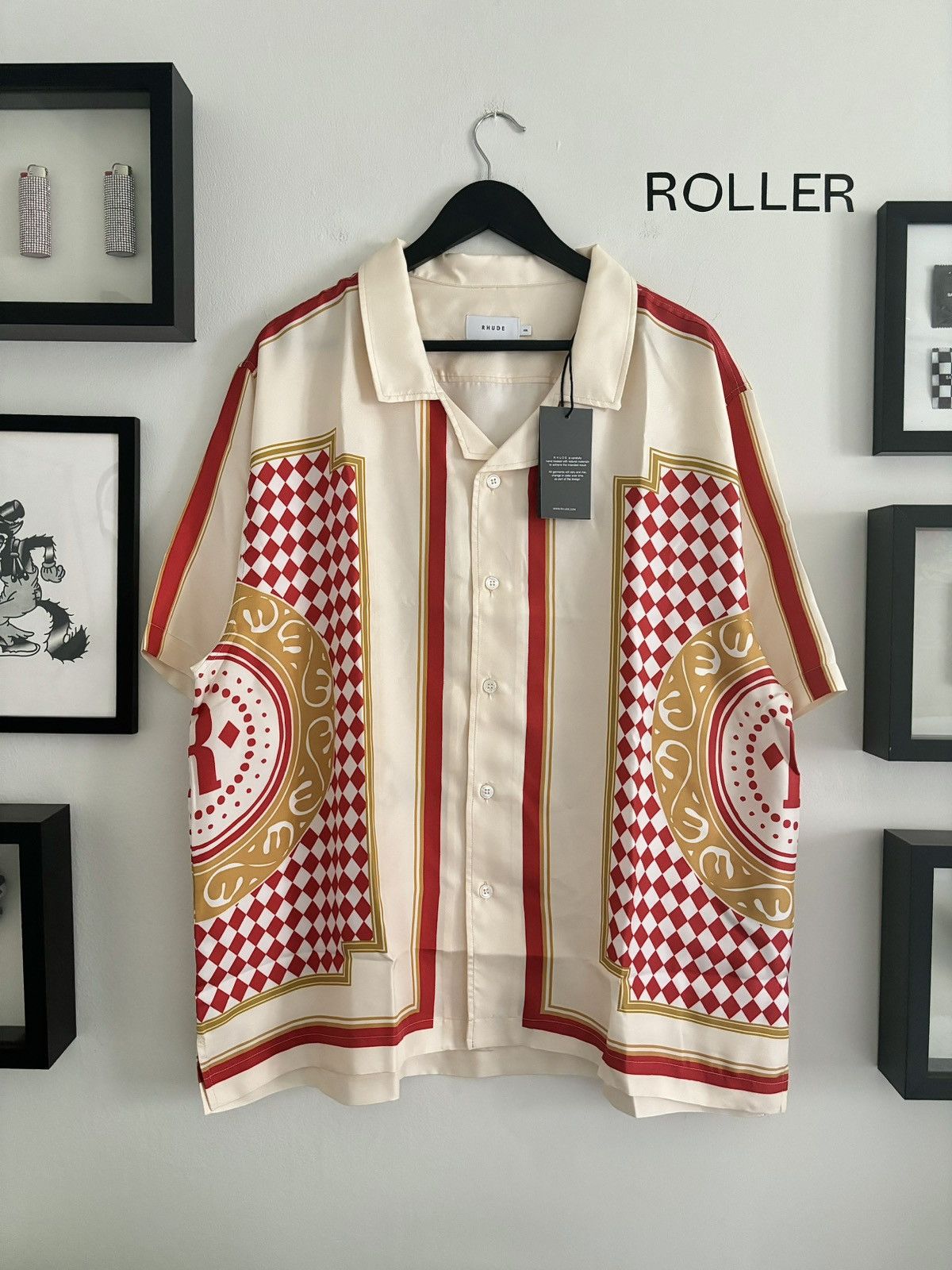 image of Rhude 100% Silk - Casino Summer Button Up Shirt in Cream, Men's (Size 2XL)