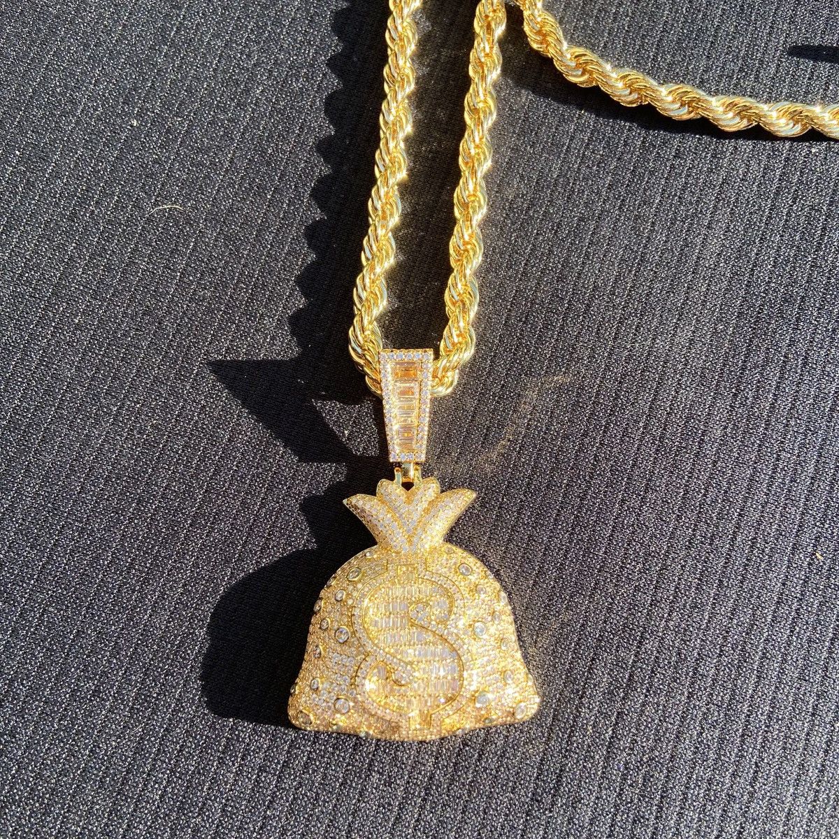 Jewelry Gold Chain Rope Chain Necklace 24in 6mm and Money Bag Charm Size ONE SIZE - 4 Thumbnail
