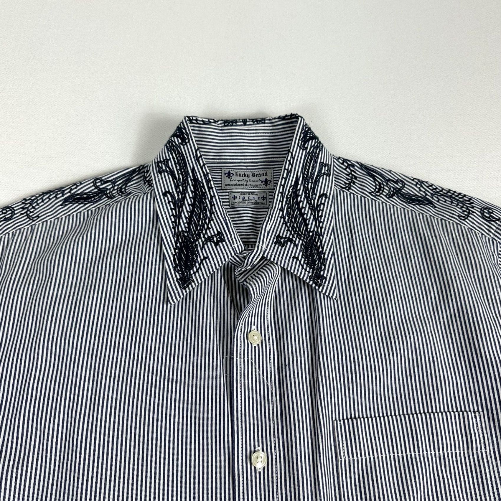 Lucky Brand LUCKY BRAND Button-Up Shirt Men XL Blue Embroidered Paisley Design Long Sleeve Casual All Seasons Regular Fit Size US XL / EU 56 / 4 - 6 Thumbnail