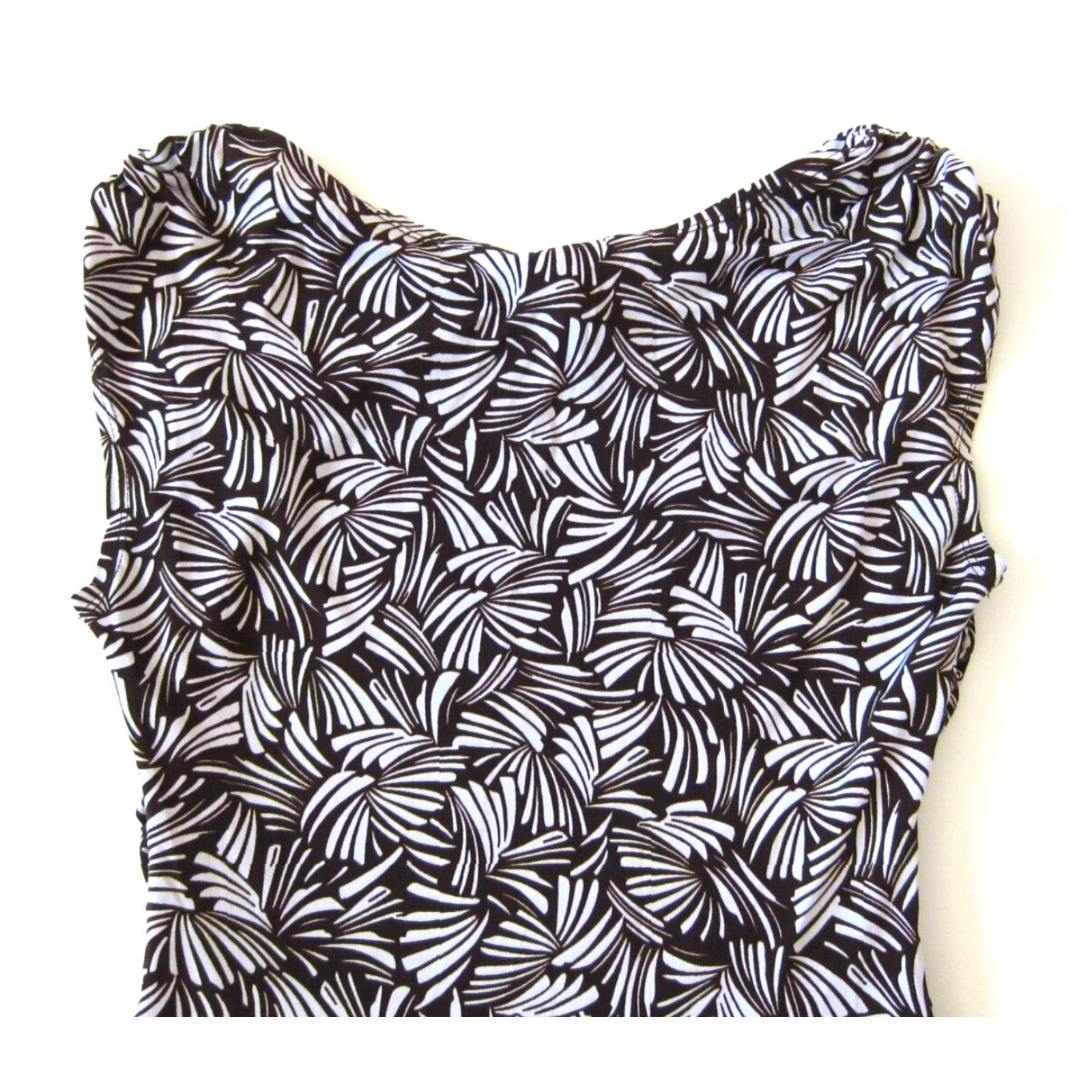 Vintage En Focus Studio Dress Brown White Floral Stretch Cap Sleeve Empire Sheath Size 6 Size M / US 6-8 / IT 42-44 - 5 Thumbnail