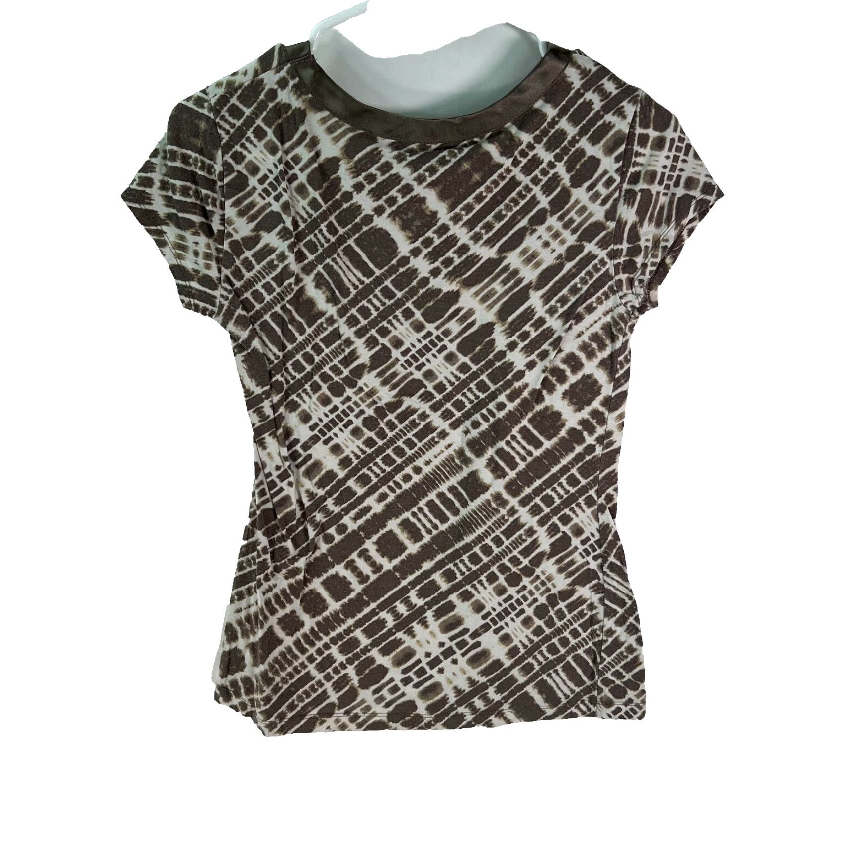 Banana Republic BANANA REPUBLIC Womens Cap Sleeve Satin Trim Light Brown T Shirt Top Small Adult Regular 30in Chest Geometric Pattern Size S / US 4 / IT 40 - 2 Thumbnail