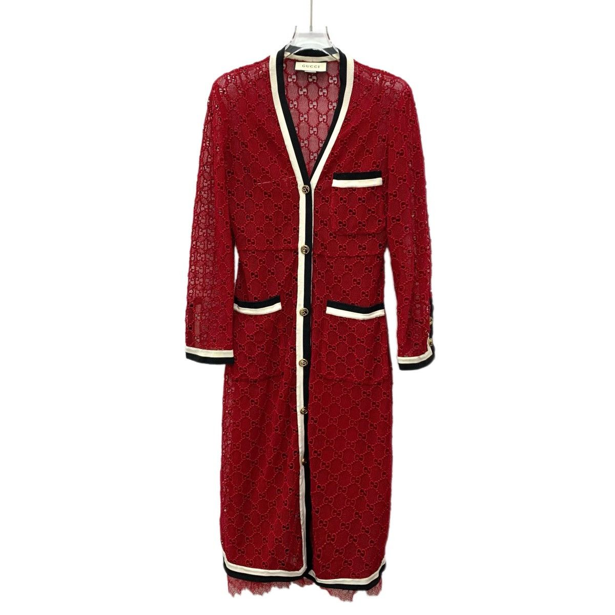 Gucci Gucci Red All-over Logo V-neck Long Sleeve Dress K26WX Size XS / US 0-2 / IT 36-38 - 1 Thumbnail