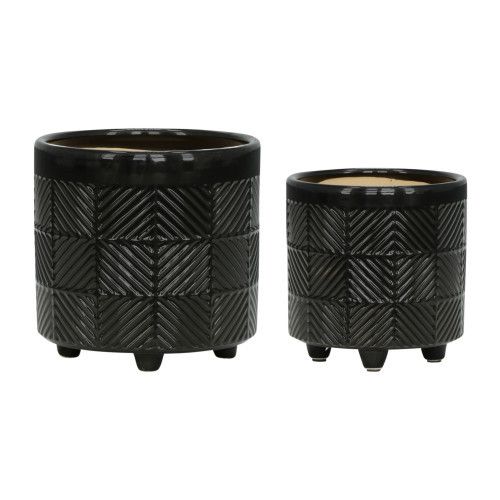 Designer × Homemade S/2 6/8" TEXTURED PLANTERS, SHINY BLACK Size US L / EU 52-54 / 3 - 1 Thumbnail