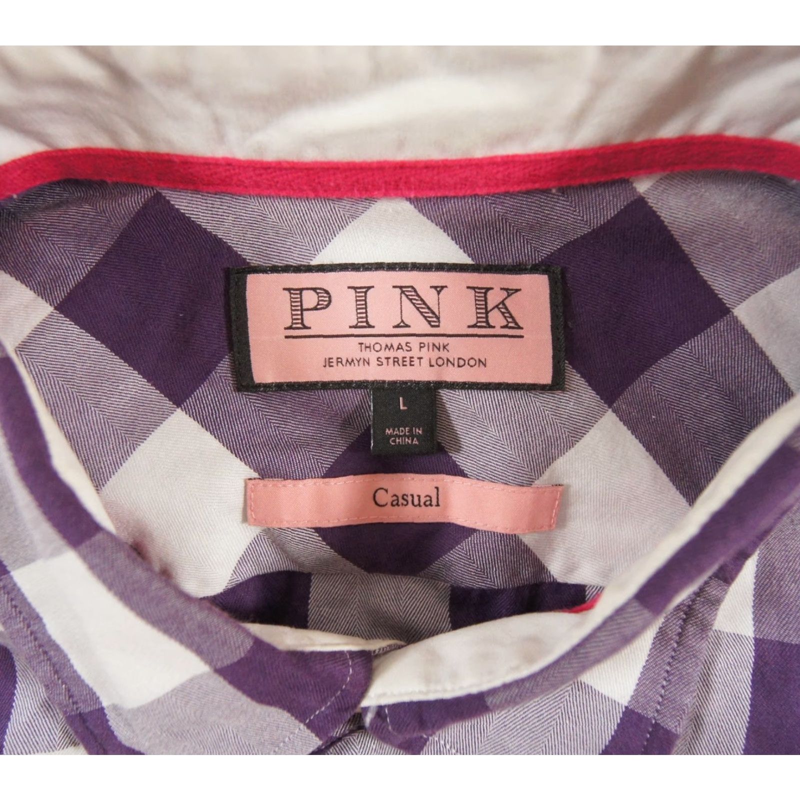 Pinko Thomas Pink Shirt Large Purple Plaid Button-Up Long Sleeve Cotton Mens Size US L / EU 52-54 / 3 - 6 Thumbnail