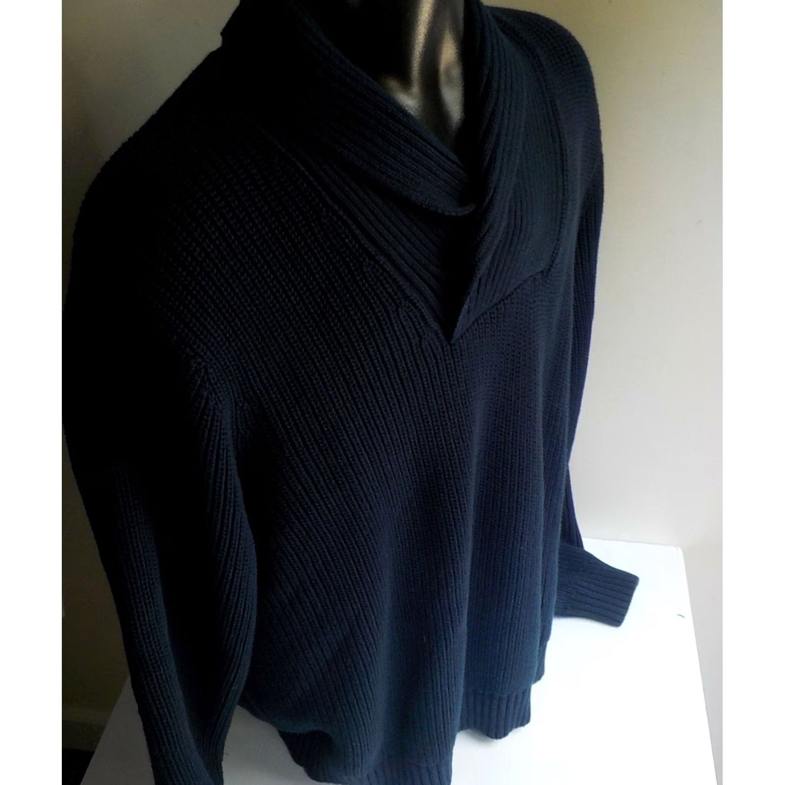 Vintage L.L. Bean 100% Cotton Heavy Knit 1 Button Shawl Collar Sweater Blue SZ LARGE Shirt Mens Regular Large Blue Shawl Knit Sweater Size US L / EU 52-54 / 3 - 3 Thumbnail
