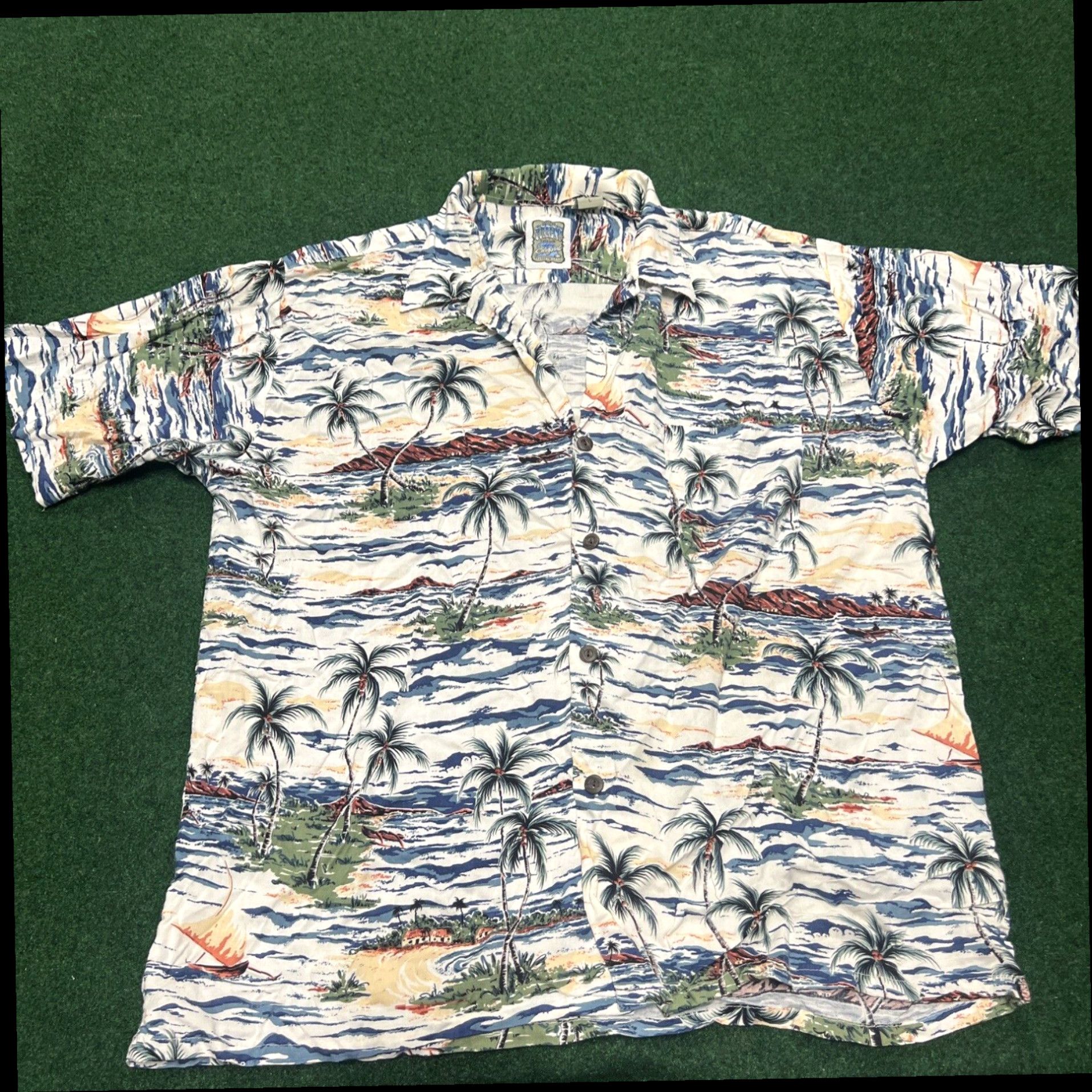 Vintage Vintage 90s Ocean Current Button Hawiaan Shirt Sz Large Beach Trees Boats Summer Size US L / EU 52-54 / 3 - 1 Thumbnail