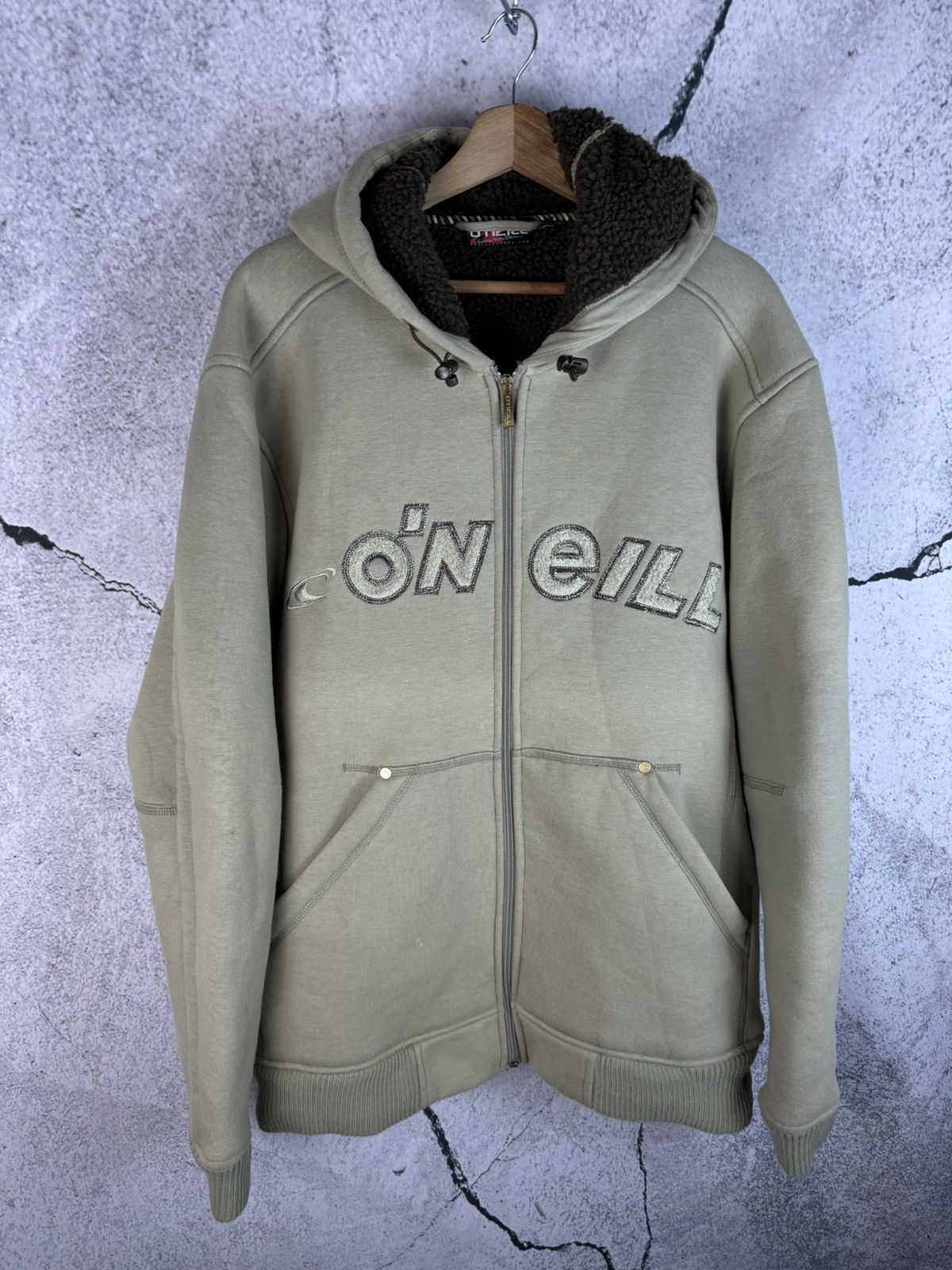 image of Oneill x Vintage Y2K Vintage O’Neill Thermal Zip Up Hoodie Sherpa, Men's (Size 2XL)