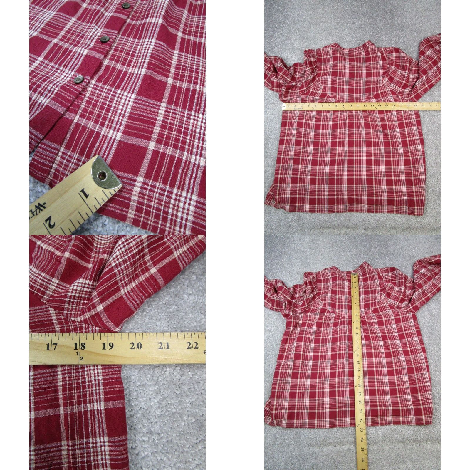 Madewell VINTAGE Madewell Shirt Women's XS Red Plaid Button-Up Long Sleeve Round Neck 100% Viscose Basic Jan 90s-2000s Womens Size XS / US 0-2 / IT 36-38 - 8 Thumbnail