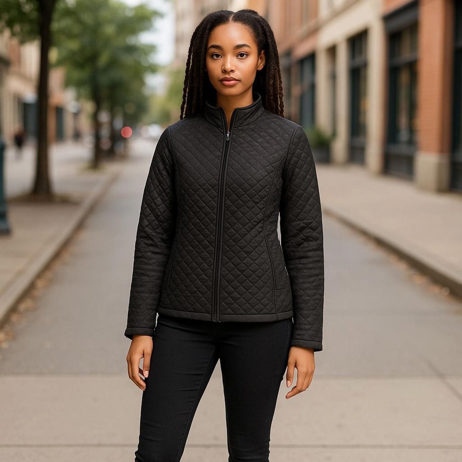 Designer Stylish Quilted Black Jacket by Emily Daniels Size L / US 10 / IT 46 - 1 Thumbnail