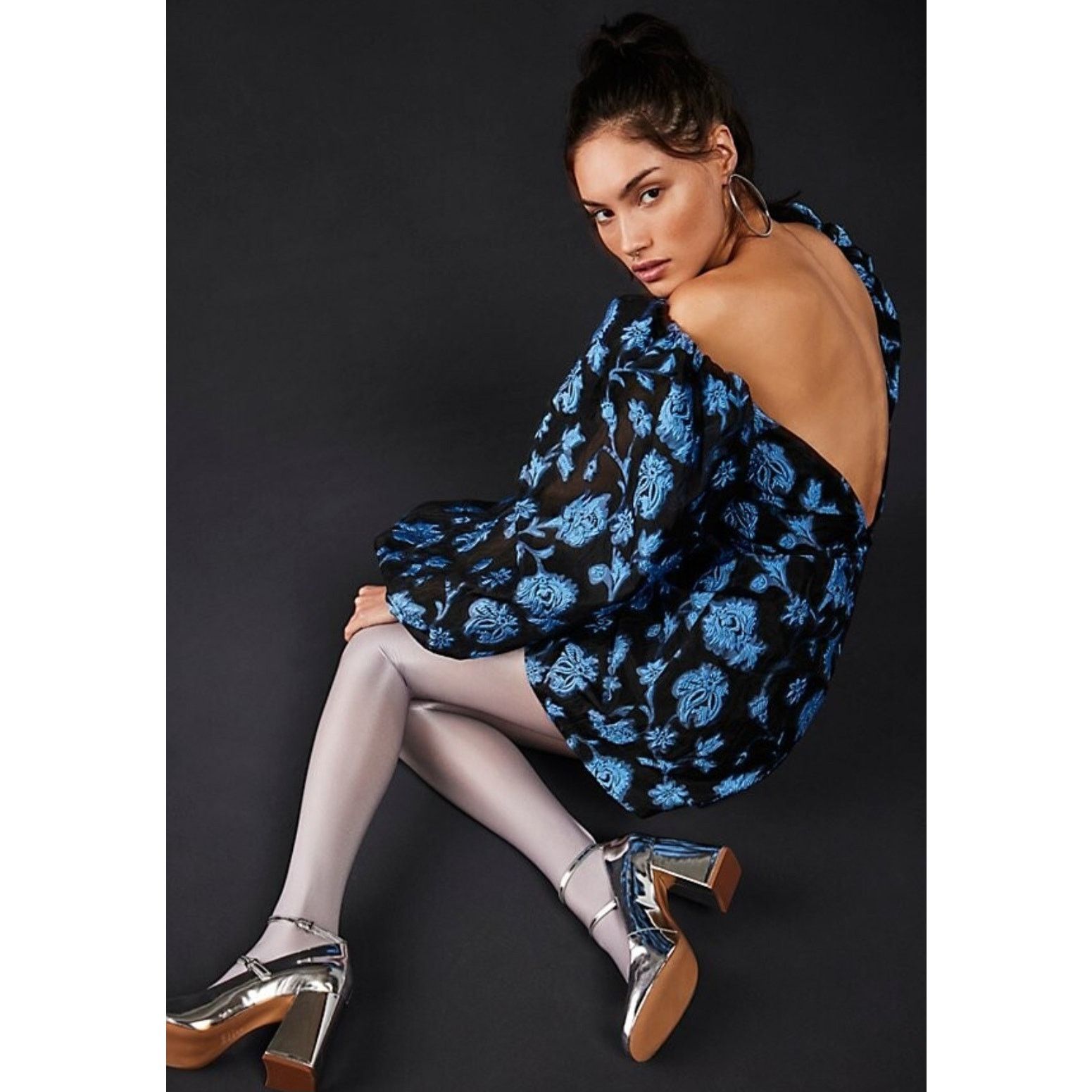 Free People New FREE PEOPLE Aureta Georgia Mini Dress $268 XS Black/Blue Size XS / US 0-2 / IT 36-38 - 5 Thumbnail