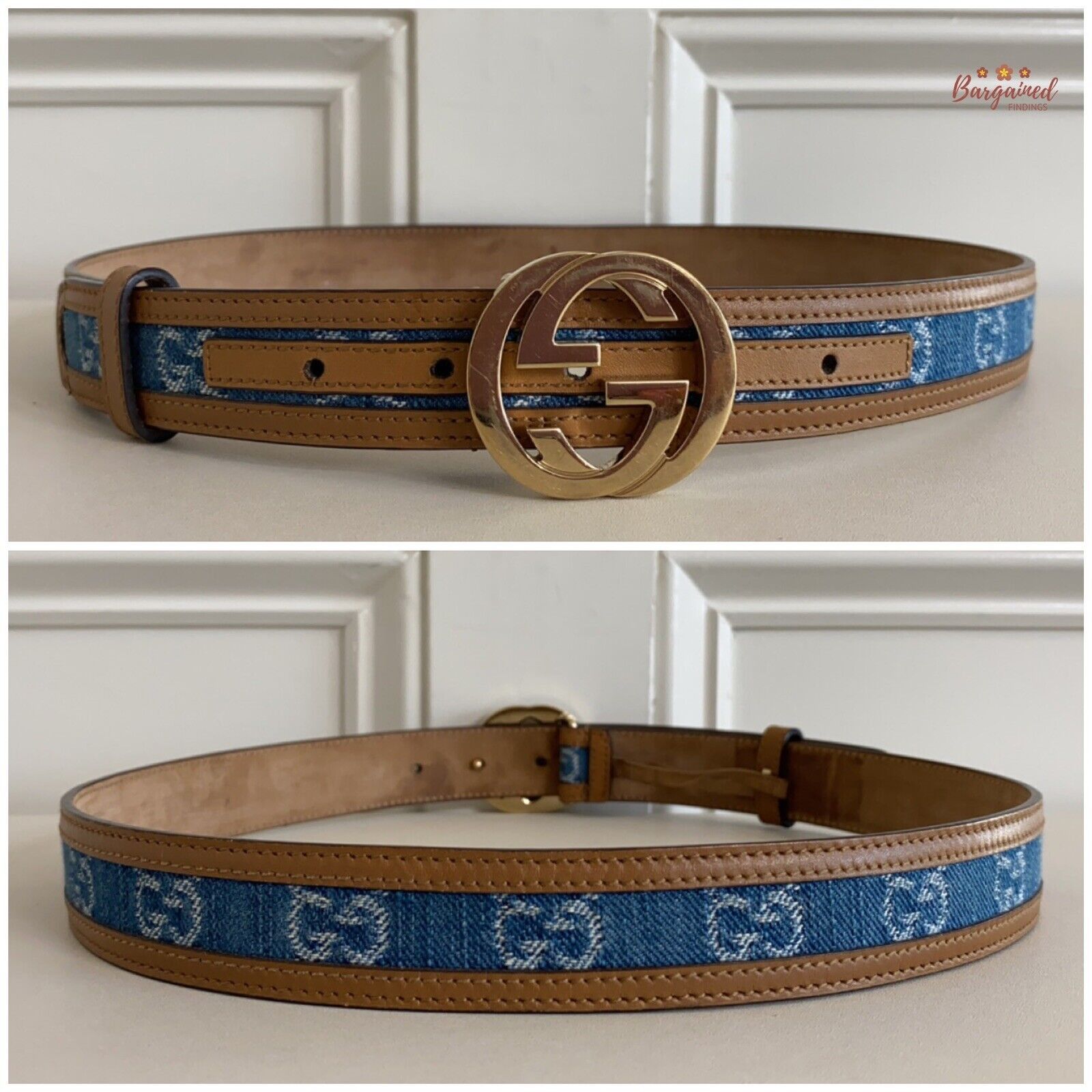 Gucci Gucci Blue GG Denim Leather Gold Interlocking G Buckle Belt Size 28 - 5 Thumbnail