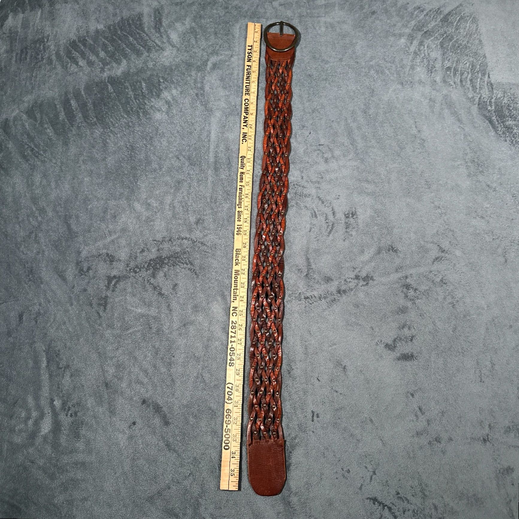 Fossil VINTAGE Fossil Leather Belt Women Large Wide Brass Studded Boho Woven Pattern Size ONE SIZE - 6 Thumbnail