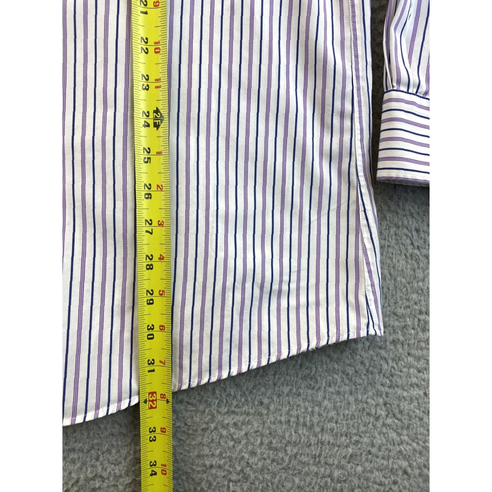 Polo Ralph Lauren VINTAGE Ralph Lauren Polo Dress Shirt Mens Long Sleeve 17.5 Purple Stripes Cotton Slim Fit Mens Size 46R - 7 Thumbnail