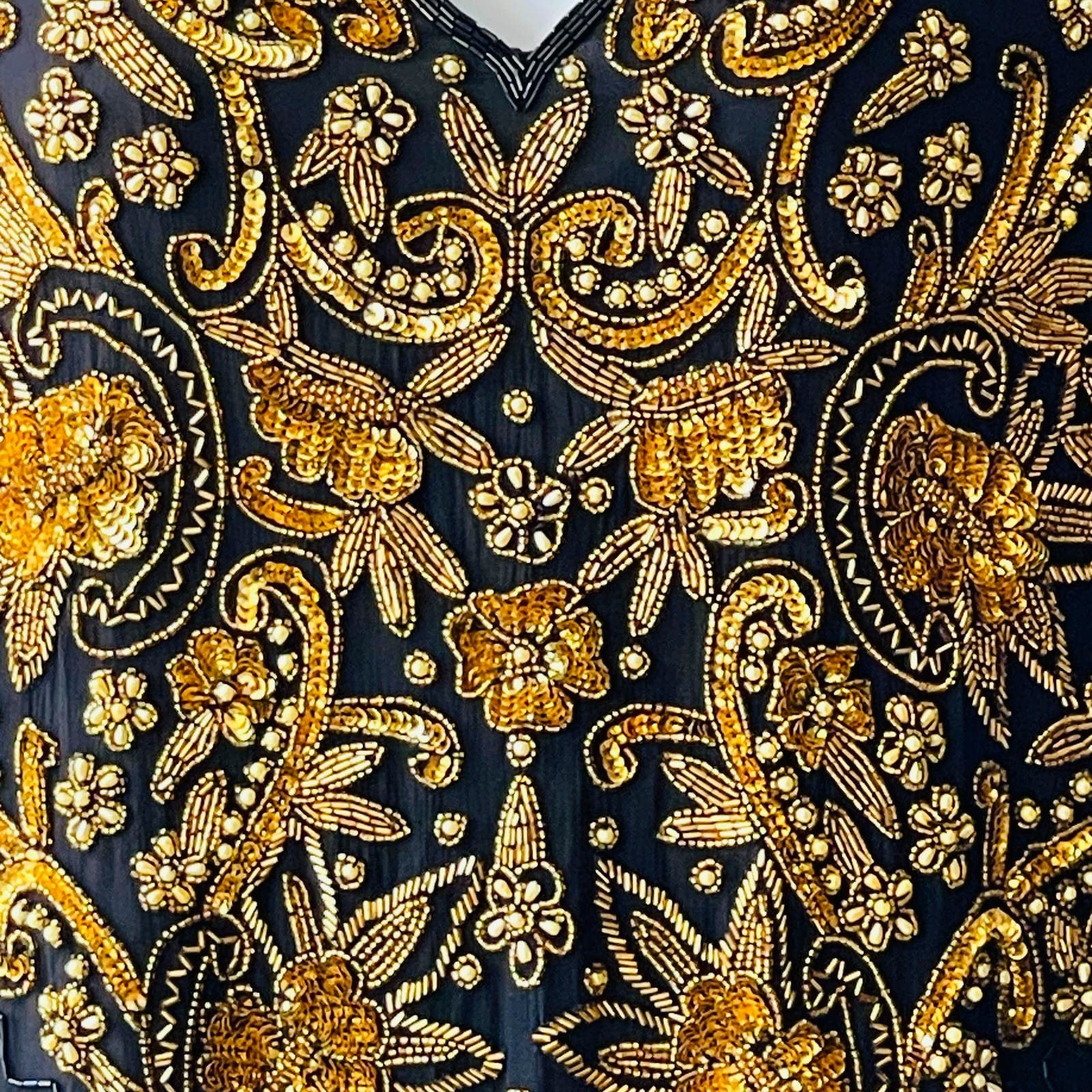 Vintage VINTAGE 80s SCALA Gold and Black Beaded Evening Gown Size 16 Size XXL / US 16-18 / IT 52-54 - 4 Thumbnail