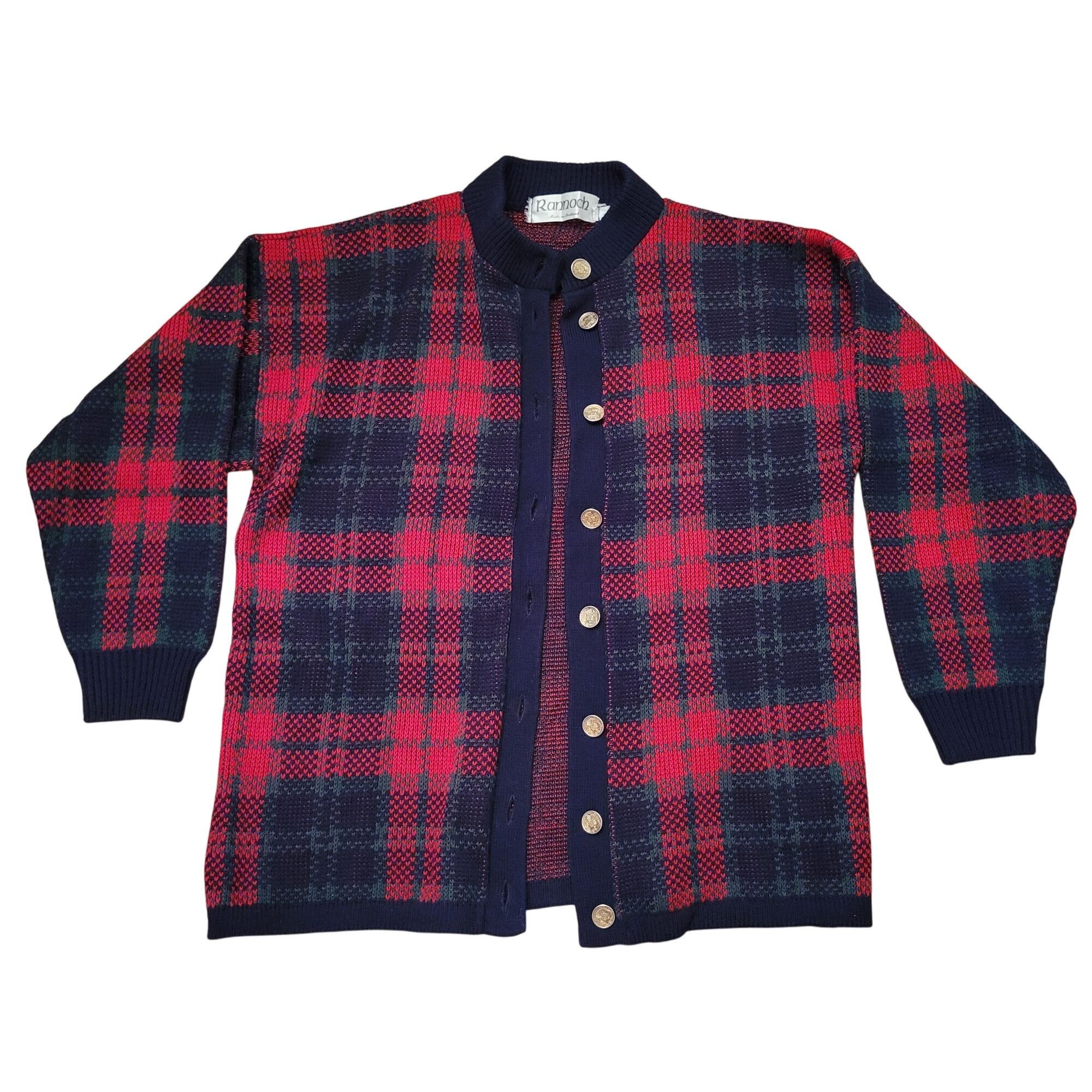 Other Vintage Rannoch Tartan Plaid Cardigan Sweater S Red Navy Acr Size S / US 4 / IT 40 - 1 Thumbnail