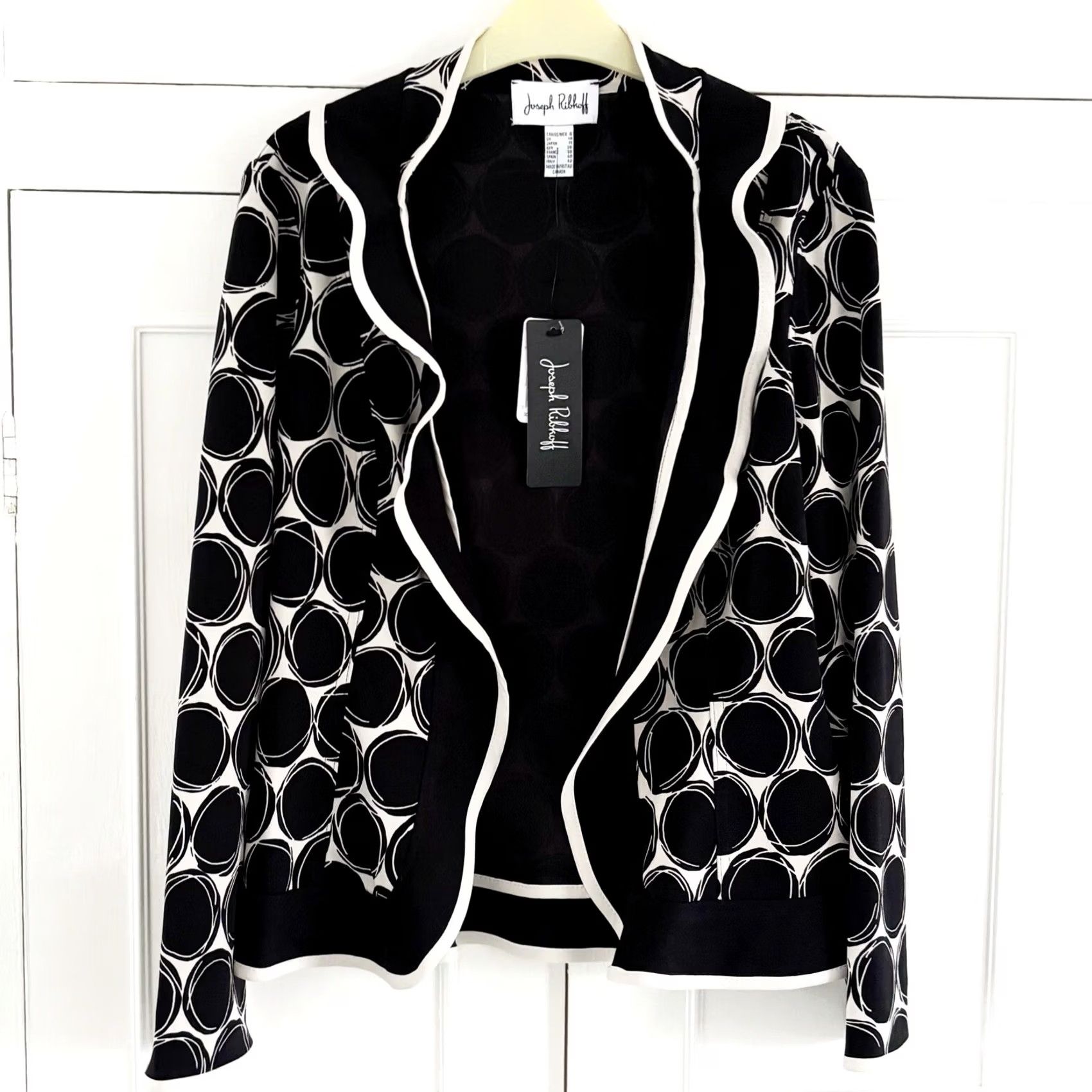 Joseph Ribkoff Joseph Ribkoff Jersey Blazer Jacket Womens UK 10 Black Beige Open Front Circles New With Tags Size L / US 10 / IT 46 - 2 Thumbnail