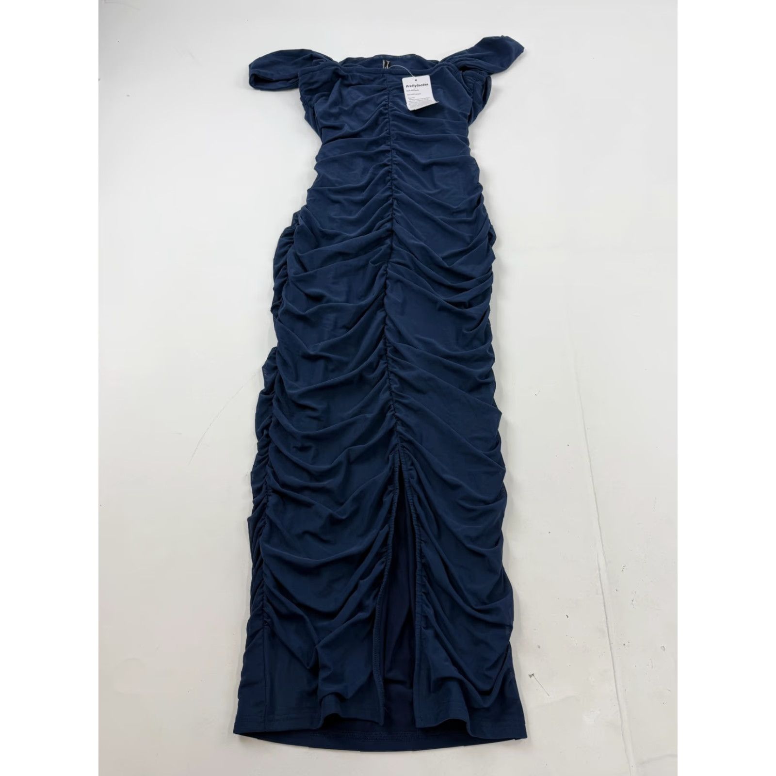 Vintage PrettyGarden Dress Womens M Blue Ruched Off Shoulder Bodycon Maxi Evening Dress Size M / US 6-8 / IT 42-44 - 6 Thumbnail