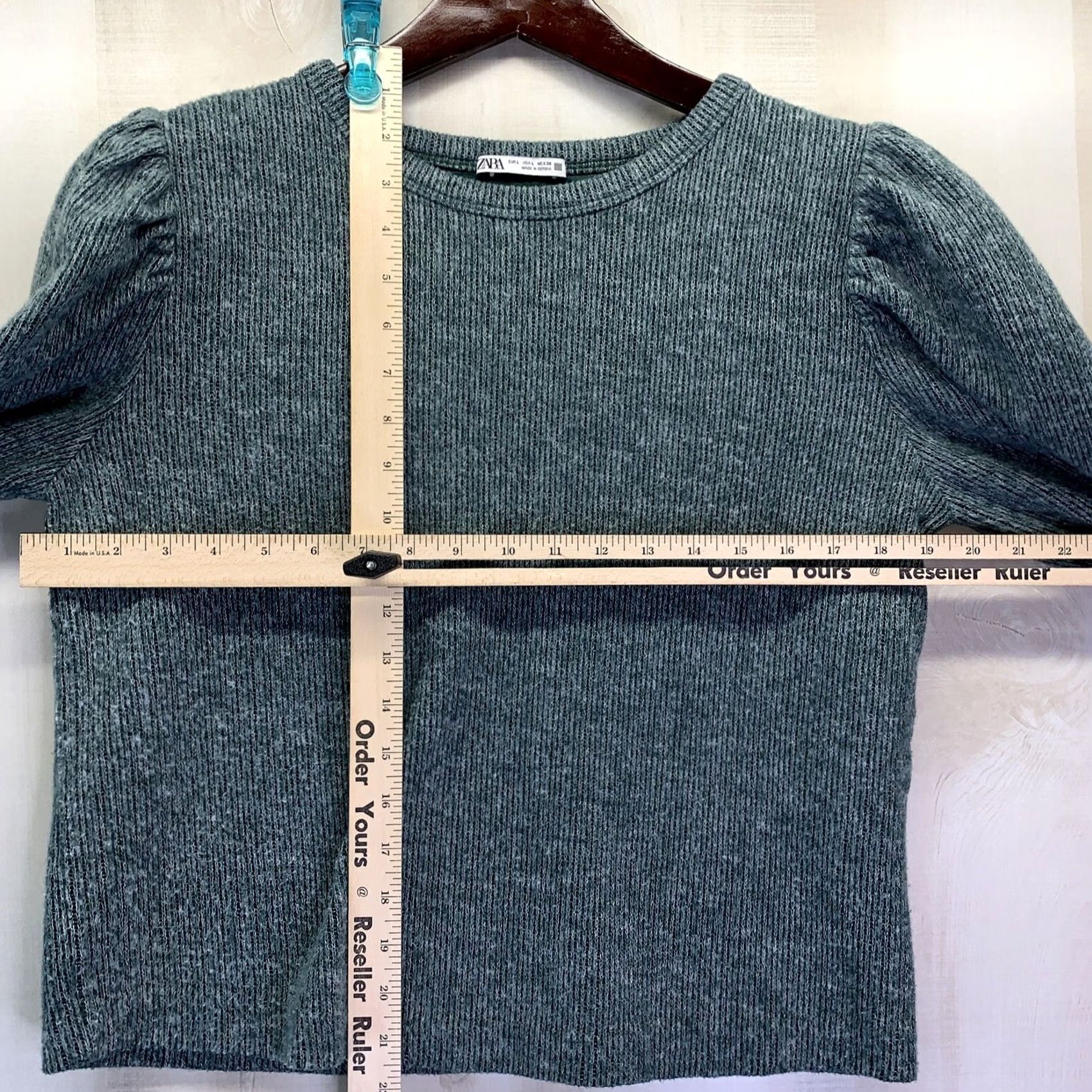 Zara Zara Women’s L Crop Balloon Sleeve Green Knit Sweater Top-4069 Size L / US 10 / IT 46 - 2 Thumbnail