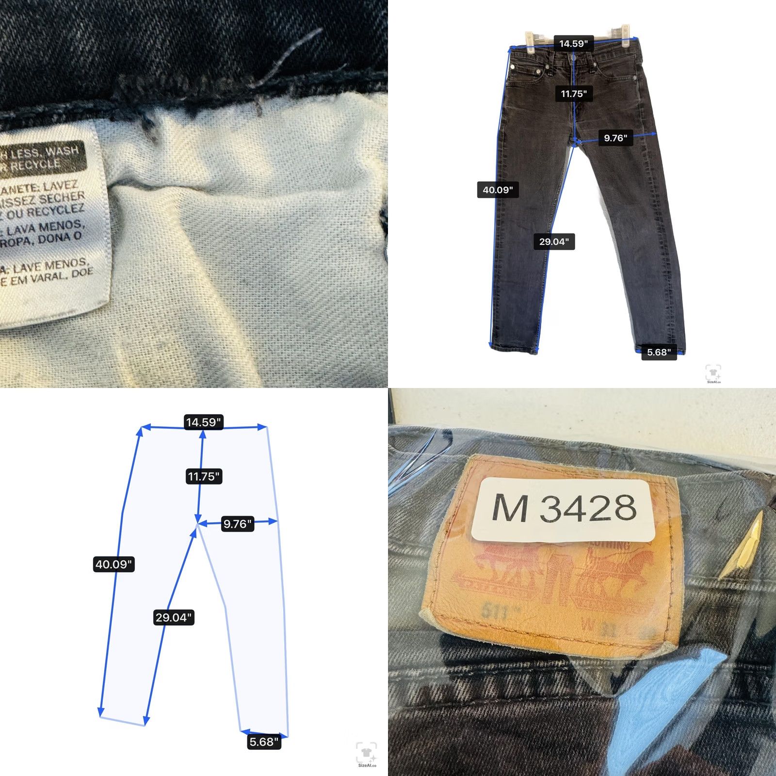 Levi's Levi's 511 Jeans Mens 29x29 Black Dark Wash Slim Tapered Zip Fly Denim Pocket Logo USA 511 Mens Jeans Size US 29 - 8 Thumbnail