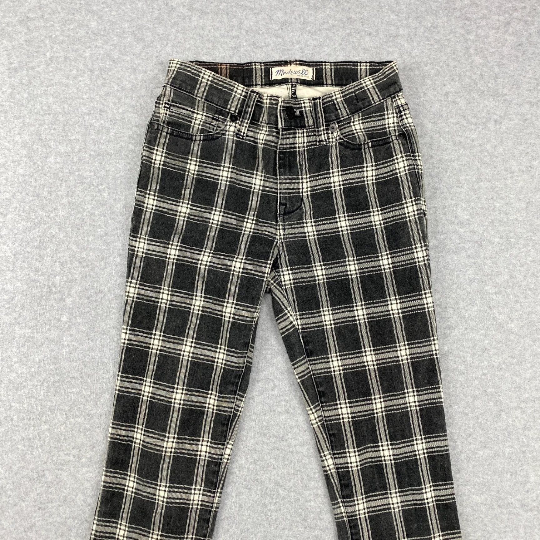 Madewell Madewell High Riser Skinny Jeans Womens 24 Black White Plaid Stretch Pockets Size 42" / US 20 - 2 Thumbnail