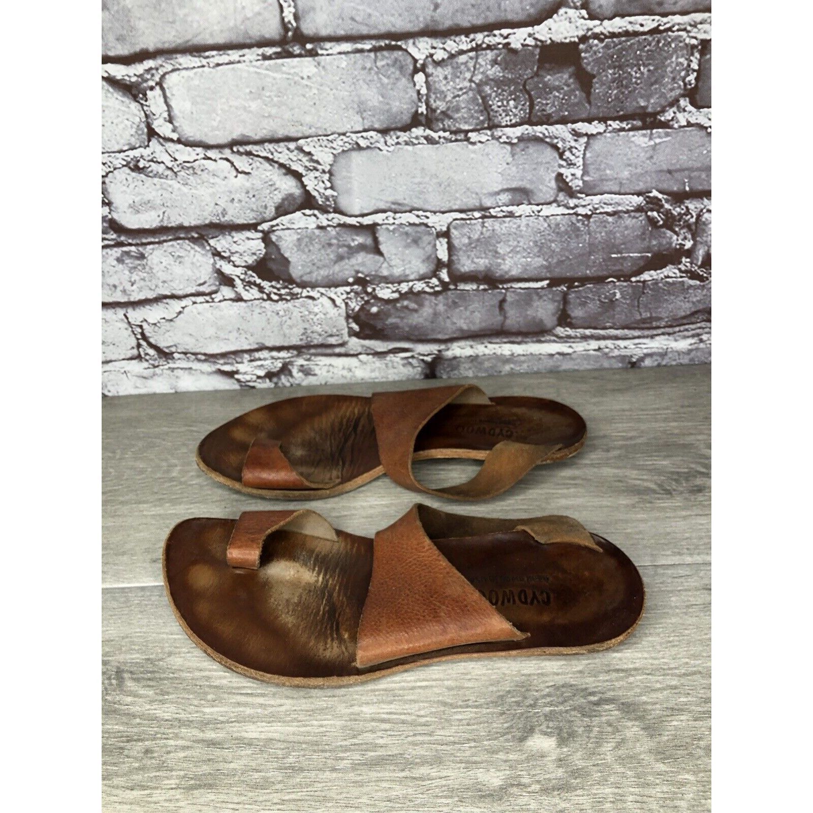 CYDWOQ Cydwoq Brown Leather Toe Post Strap Flat Handmade Sandals Wo Size US 9 / IT 39 - 16 Thumbnail