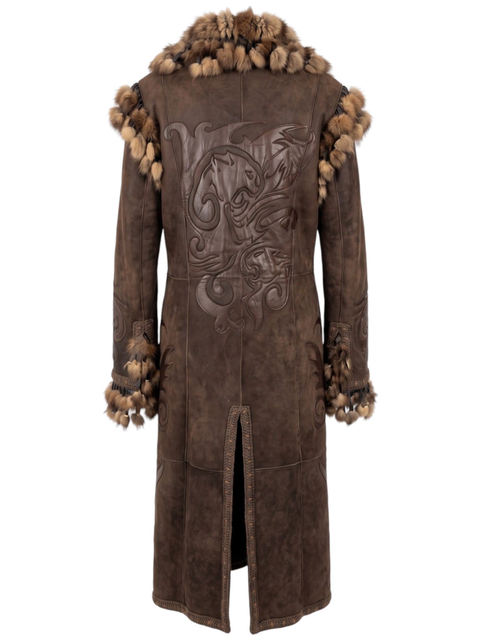 Roberto Cavalli VINTAGE SHEARLING LEATHER TRIBE COAT Size M / US 6-8 / IT 42-44 - 2 Thumbnail
