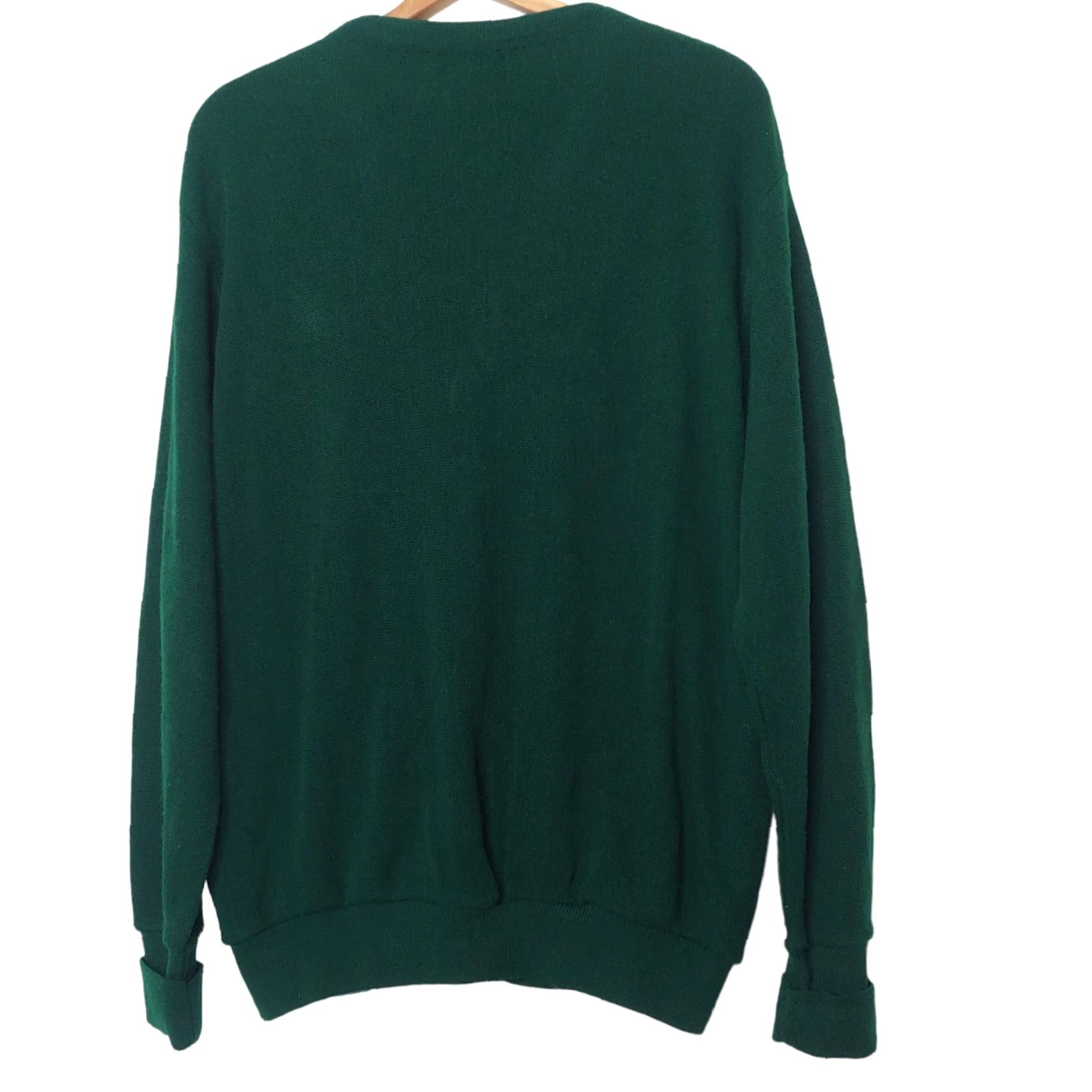 Izod VINTAGE IZOD Cardigan Sweater Men L Hunter Green V-Neck Knit Logo 80s Academia Grandpacore Grunge Size US L / EU 52-54 / 3 - 3 Thumbnail