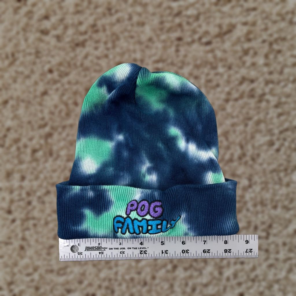 Vintage POG Beanie Hat Adult One Size Blue Tie Dye Knit 100% Cotton Winter Ski Beanie Size ONE SIZE - 1 Thumbnail