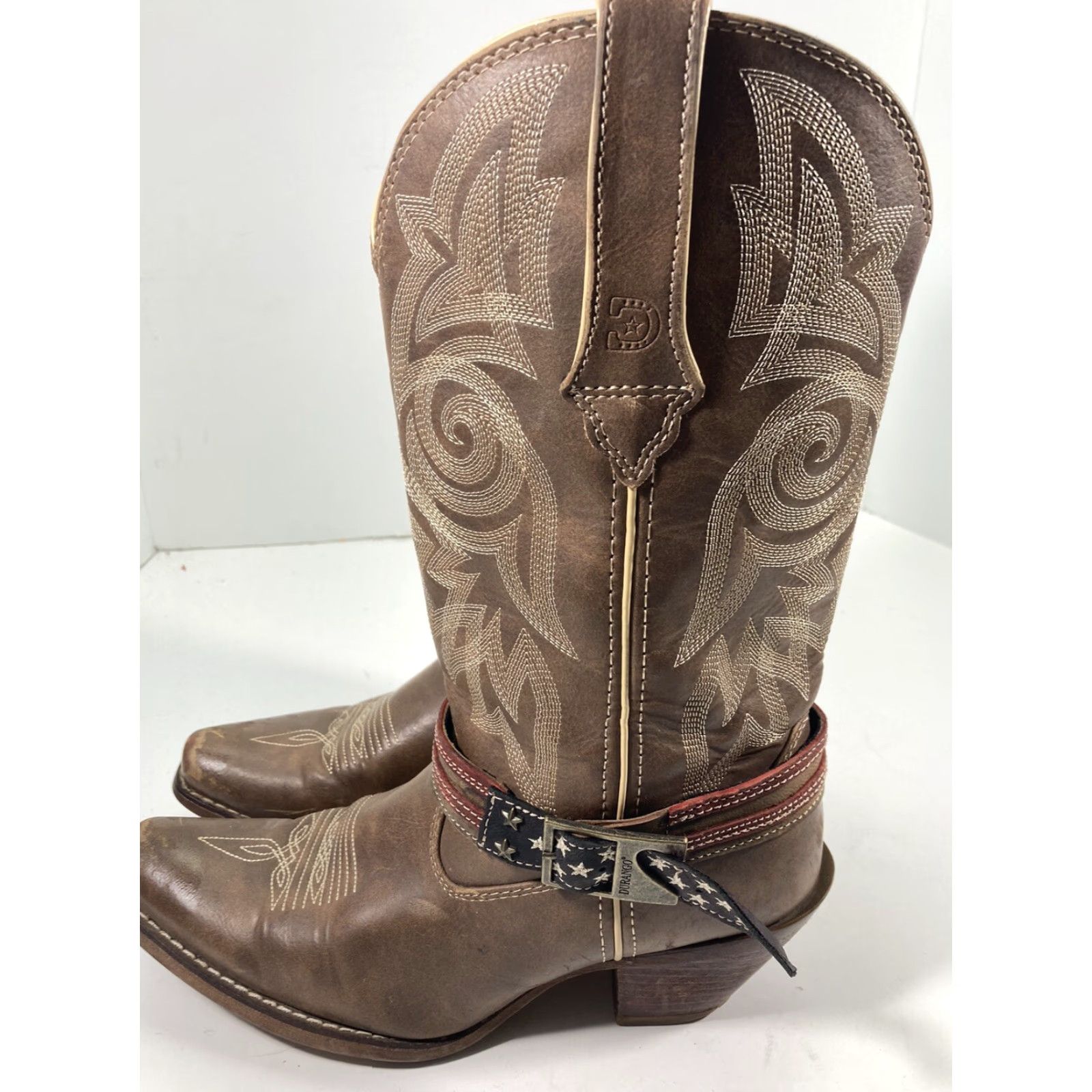 Durango VINTAGE Durango Crush Boots Western Style Women US Flag Brown Leather 9 M Snip Toe DRD0208 Size US 9 / IT 39 - 4 Thumbnail