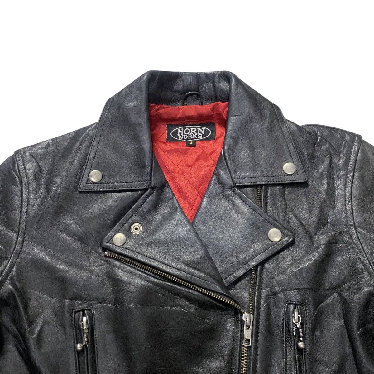 Genuine Leather Horn Works bikers double collar leather jacket Size M / US 6-8 / IT 42-44 - 6 Thumbnail