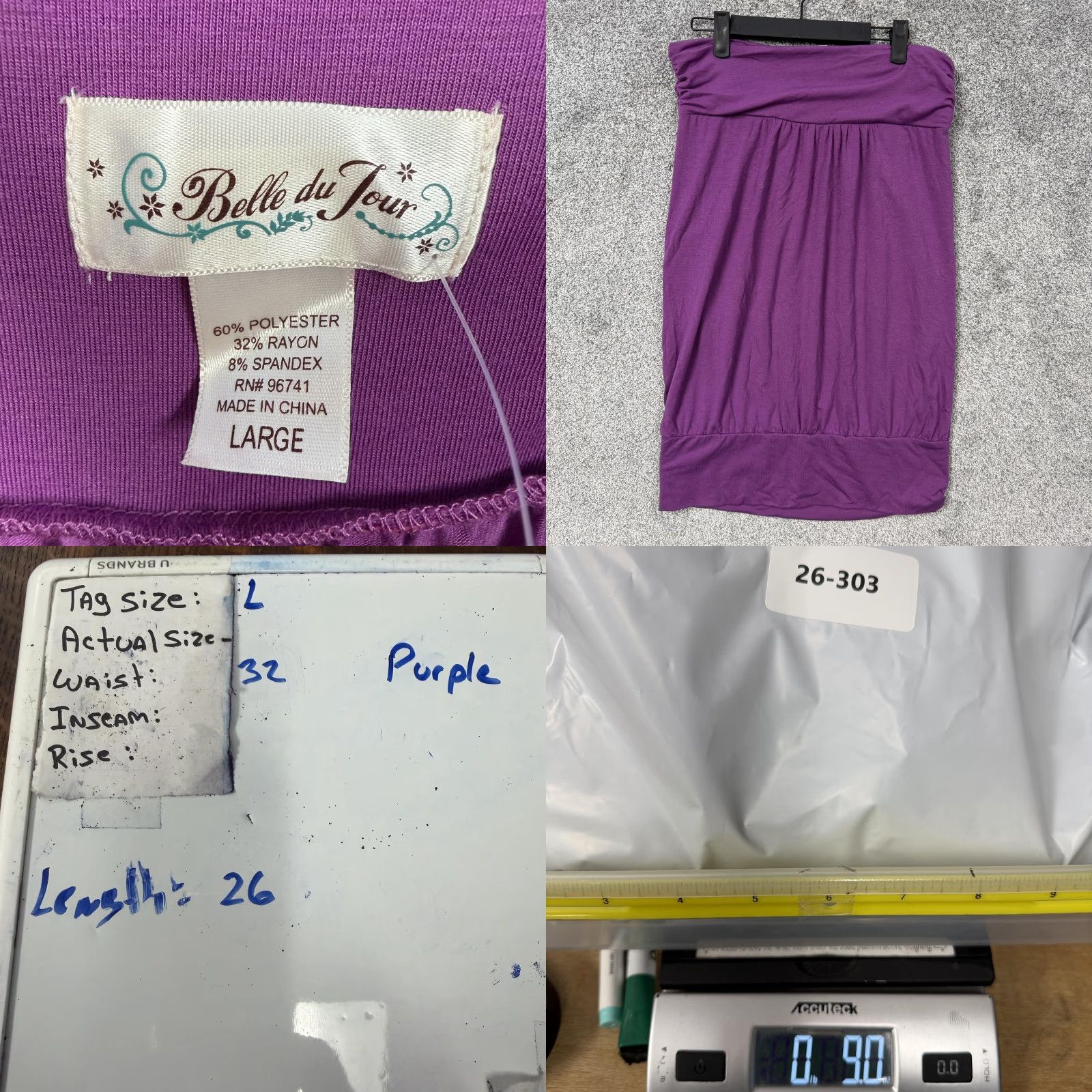 Vintage Y2K Bubble Skirt Belle Du Jour Juniors L Purple Fold-over Pockets Elastic Waist Pockets Knee Length Pleated Jersey Knit Size 36" / US 14 / IT 50 - 8 Thumbnail