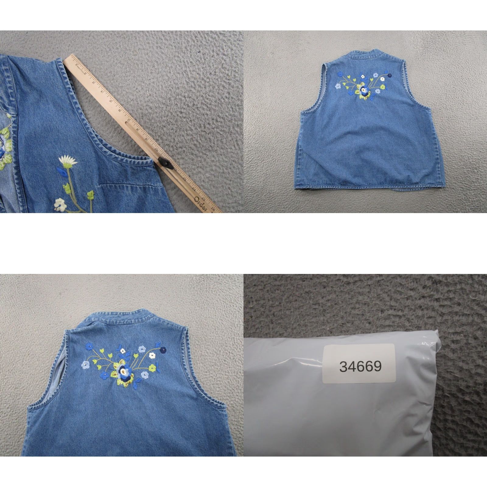 Denime VTG New Directions Denim Vest Open Front Embroidered Floral 1X Garden 90s Womens Size XL / US 12-14 / IT 48-50 - 8 Thumbnail