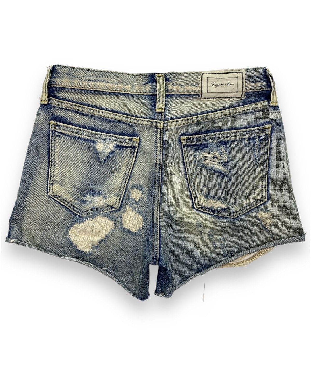 Japanese Brand Laguna Moon Dirty Distressed Denim Shorts Size 29" - 2 Thumbnail