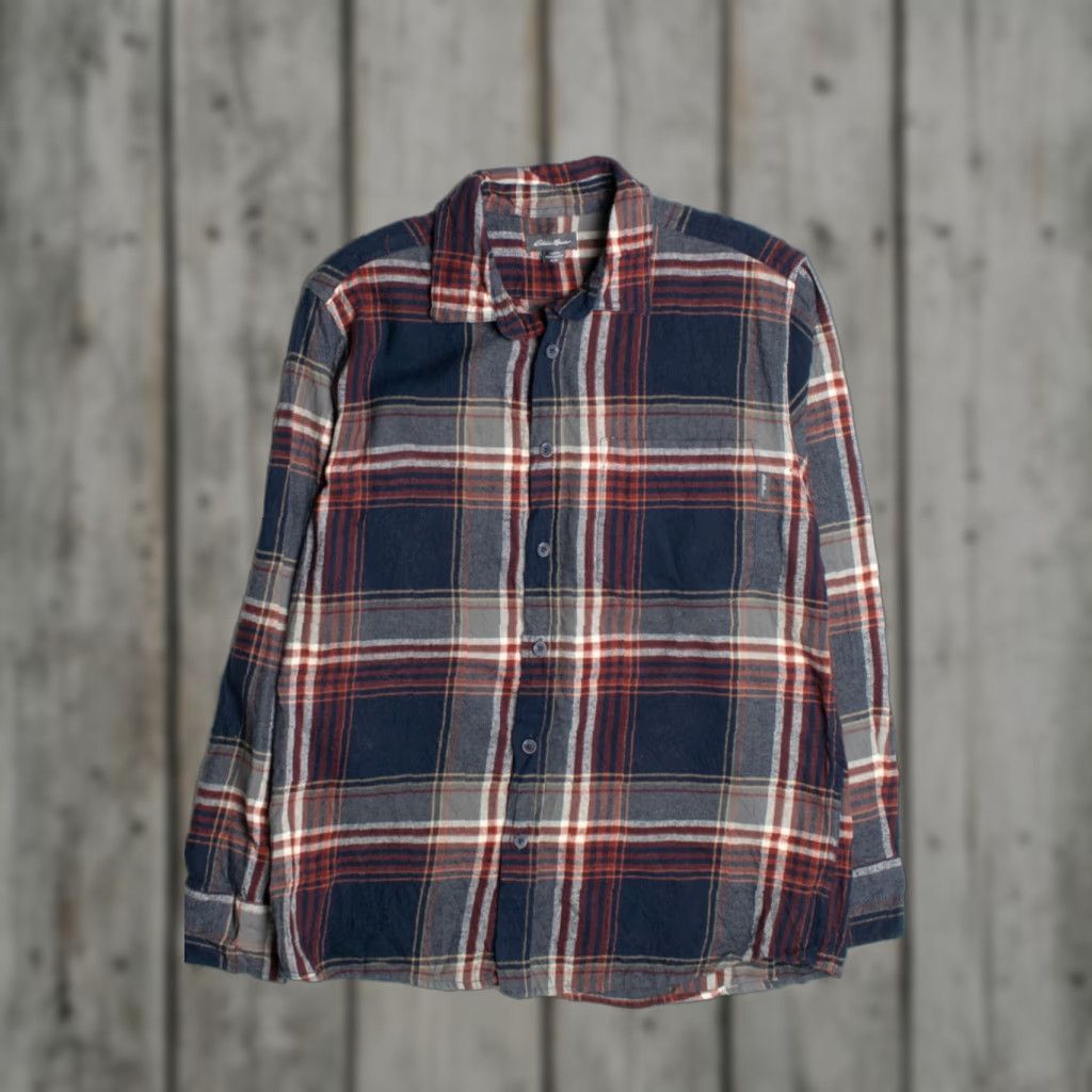 Eddie Bauer VINTAGE Eddie Bauer Plaid Flannel Shirt Navy Red Gray Medium Long Sleeve Mens Size US M / EU 48-50 / 2 - 1 Thumbnail