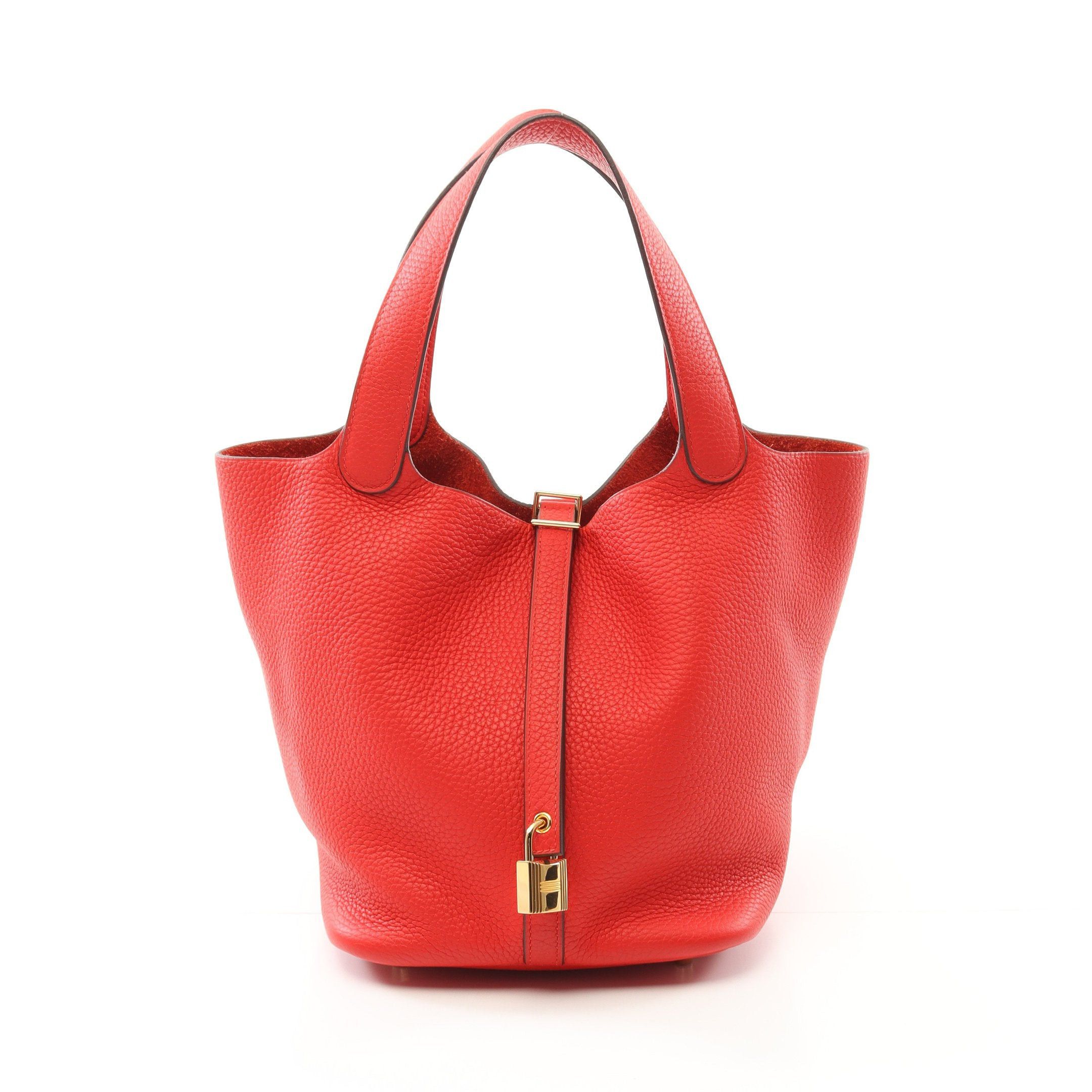 Hermes Hermes Picotane Lock Mm Rouge Tomato Handbag Clemence Leather Red Gold Hardware D Stamp Size ONE SIZE - 1 Thumbnail