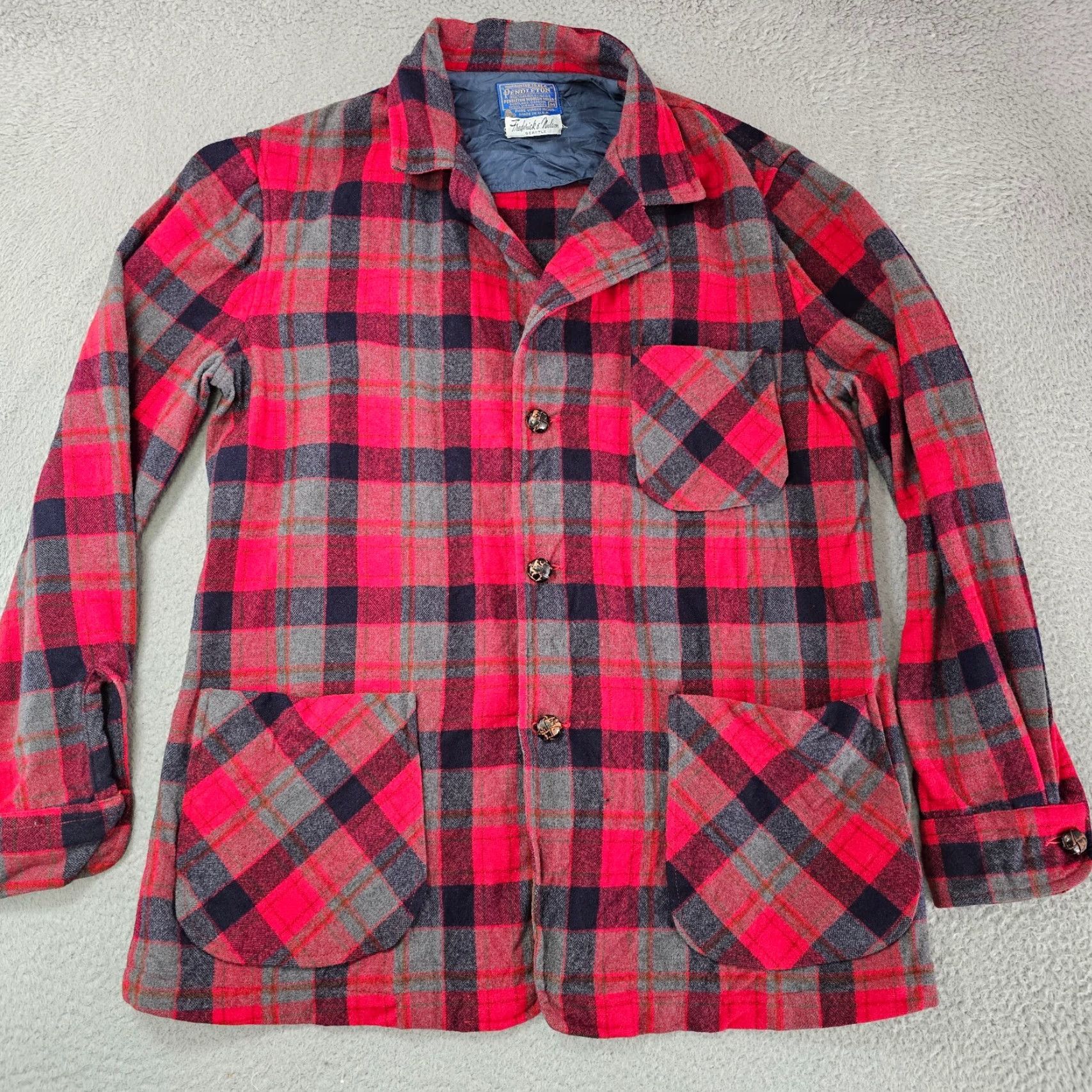 Pendleton Pendleton Shacket Men's M Plaid Wool Flannel 90s Vintage Red Button Casual Workwear 90s Mens Size US M / EU 48-50 / 2 - 2 Thumbnail