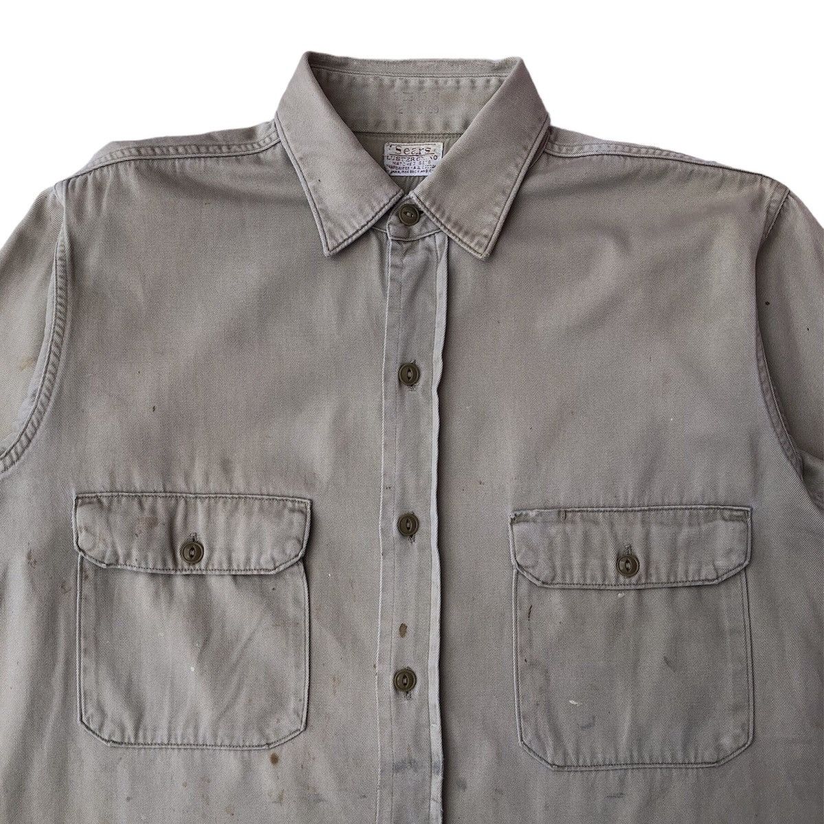 Sears Vintage 50's Sears Khaki Work Shirt Cat Eyes Button Size US L / EU 52-54 / 3 - 7 Thumbnail