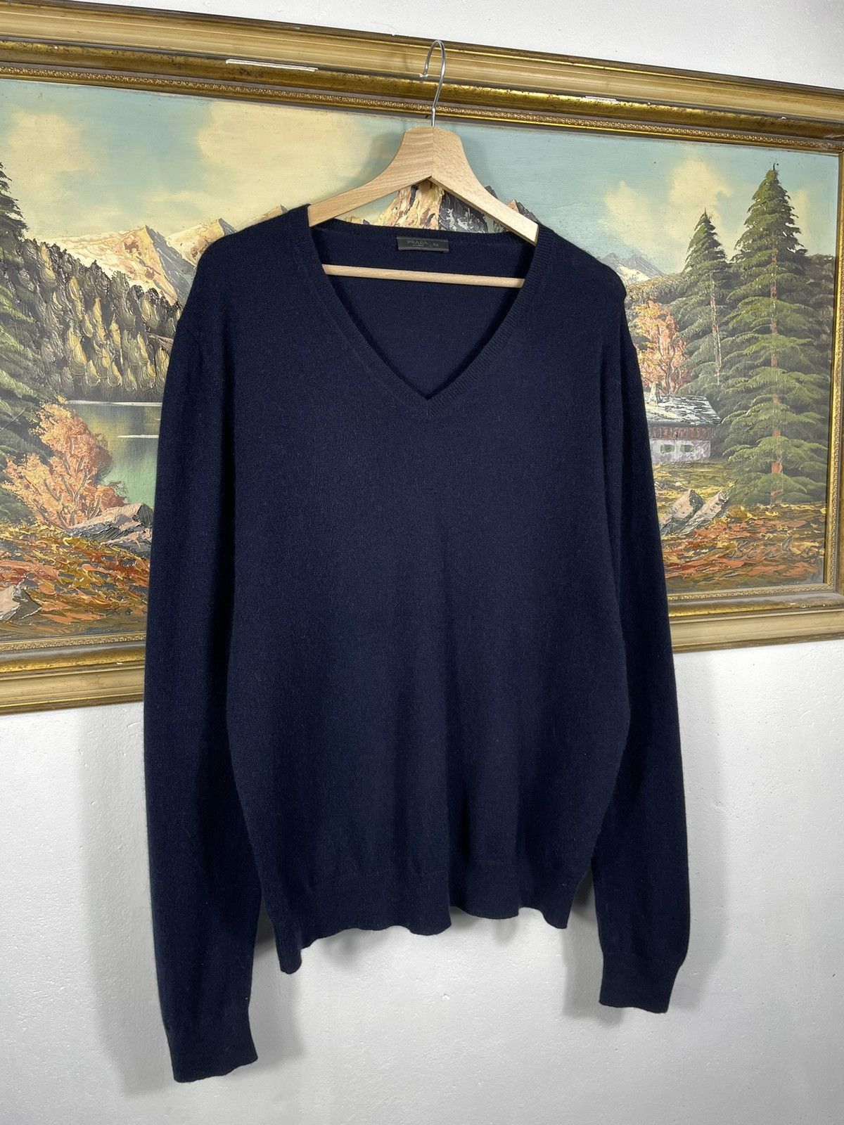 Prada × Vintage Prada Cashmere Navy Knitwear Sweater Luxury Designer Premium Size US L / EU 52-54 / 3 - 3 Thumbnail