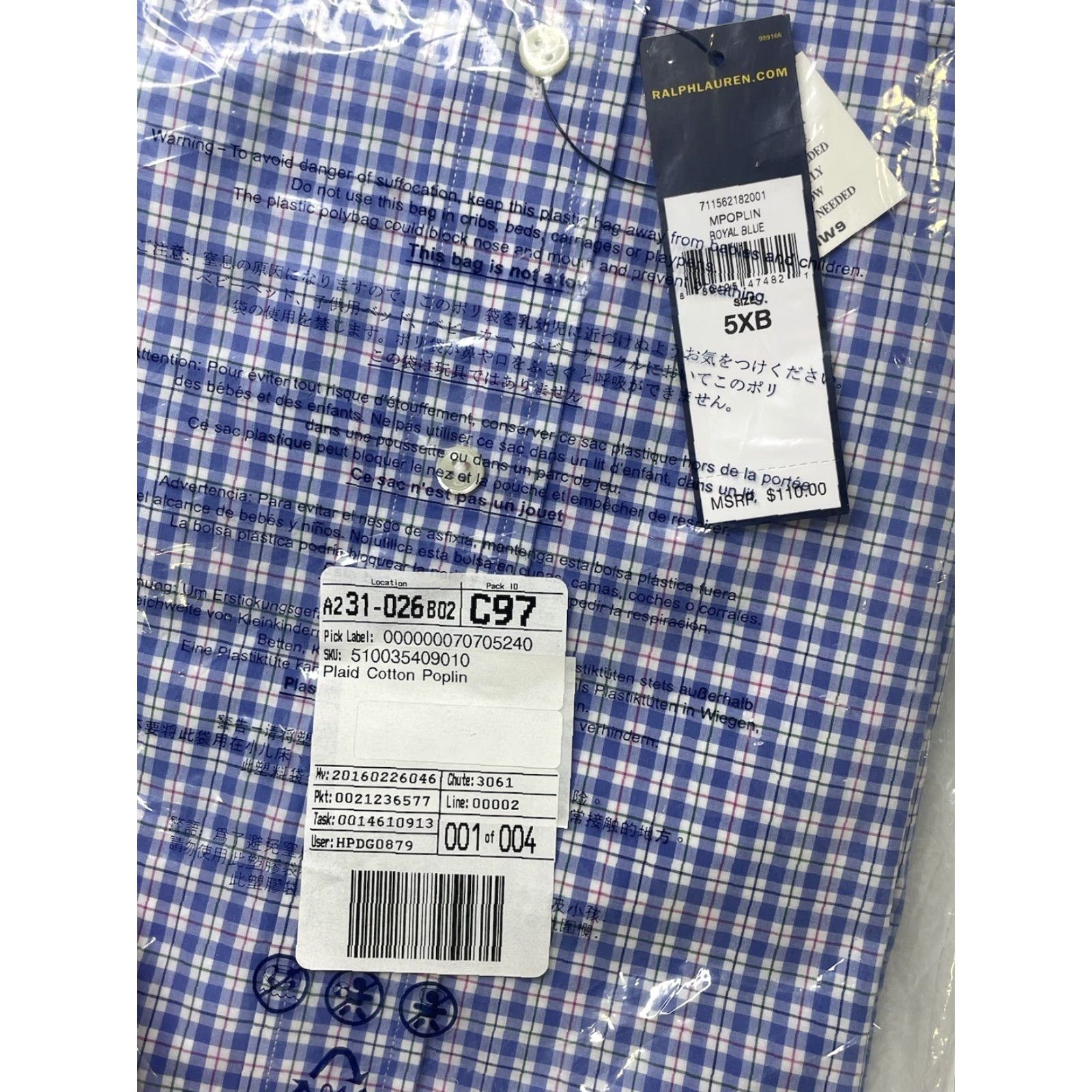 Polo Ralph Lauren NWT Polo Ralph Lauren Shirt Mens 5XB Plaid Long Sleeve Button-Down Cotton Blue Size US XXL / EU 58 / 5 - 4 Thumbnail