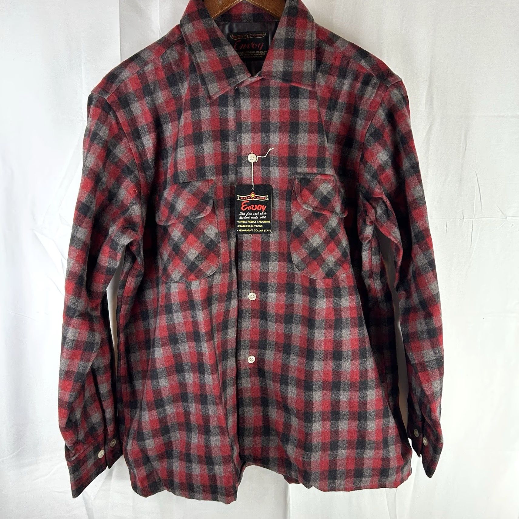 Vintage VINTAGE Envoy Mens Large Shirt Long Sleeve Plaid Check Thick Flannel Wool Button-Up Pocket" Size US L / EU 52-54 / 3 - 2 Thumbnail