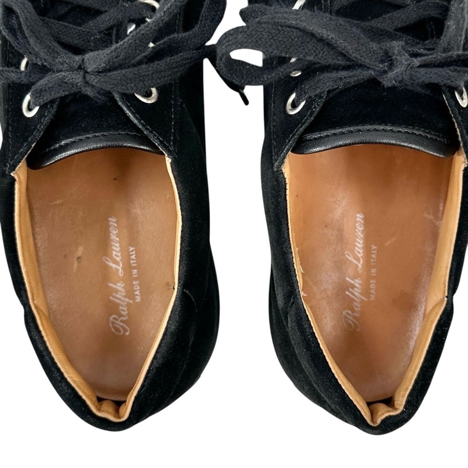 Ralph Lauren Black Suede Leather Lowtop Laceup Sneakers Shoes Size US 11 / EU 44 - 6 Thumbnail