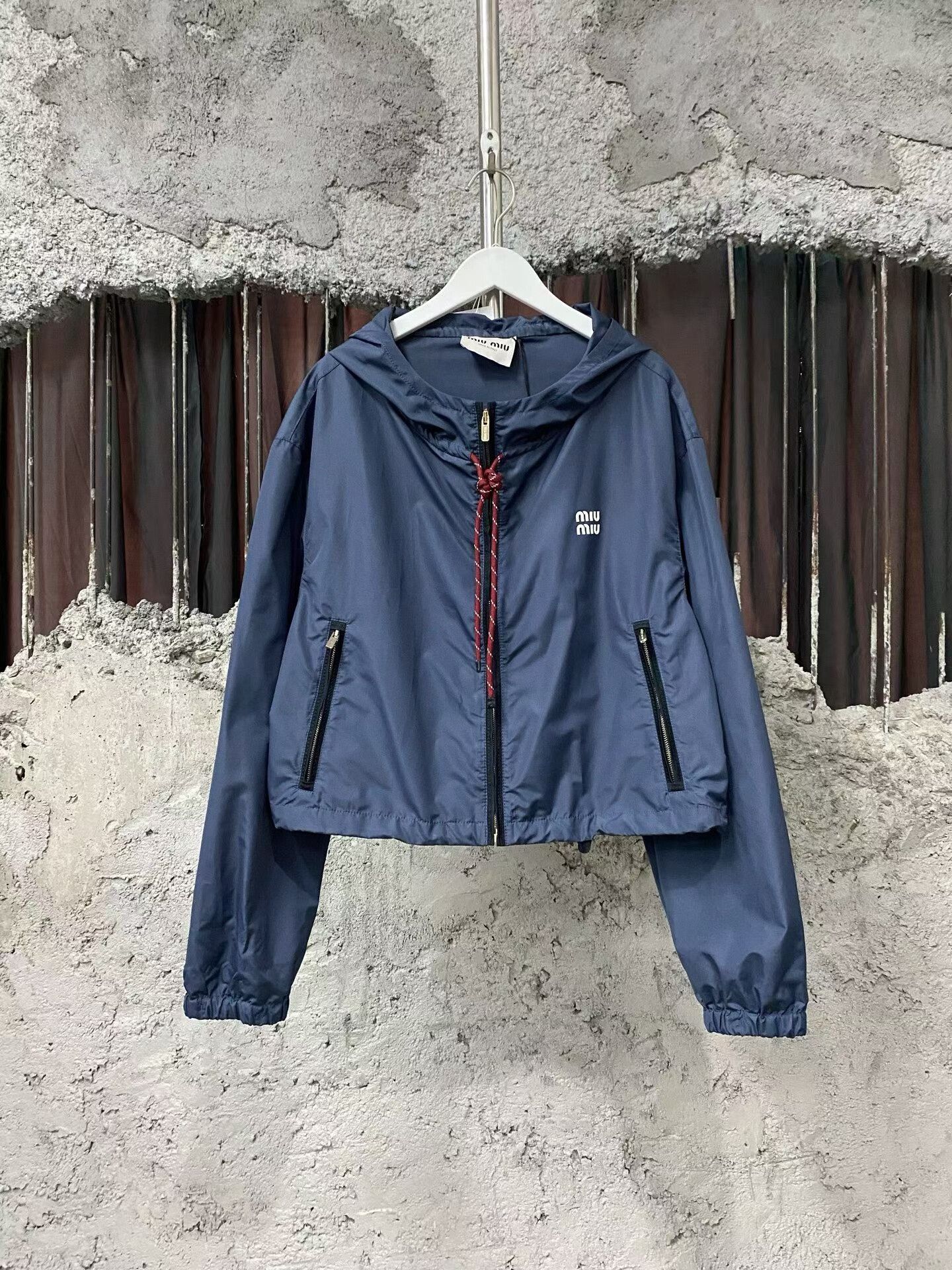 Miu Miu Miu Miu Cropped Zip-Up Jacket in Navy Size S / US 4 / IT 40 - 1 Thumbnail