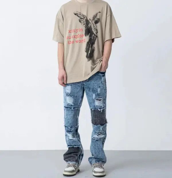 VIBE Vintage Patch Distressed Washed Ripped Jeans Size US 32 / EU 48 - 7 Thumbnail
