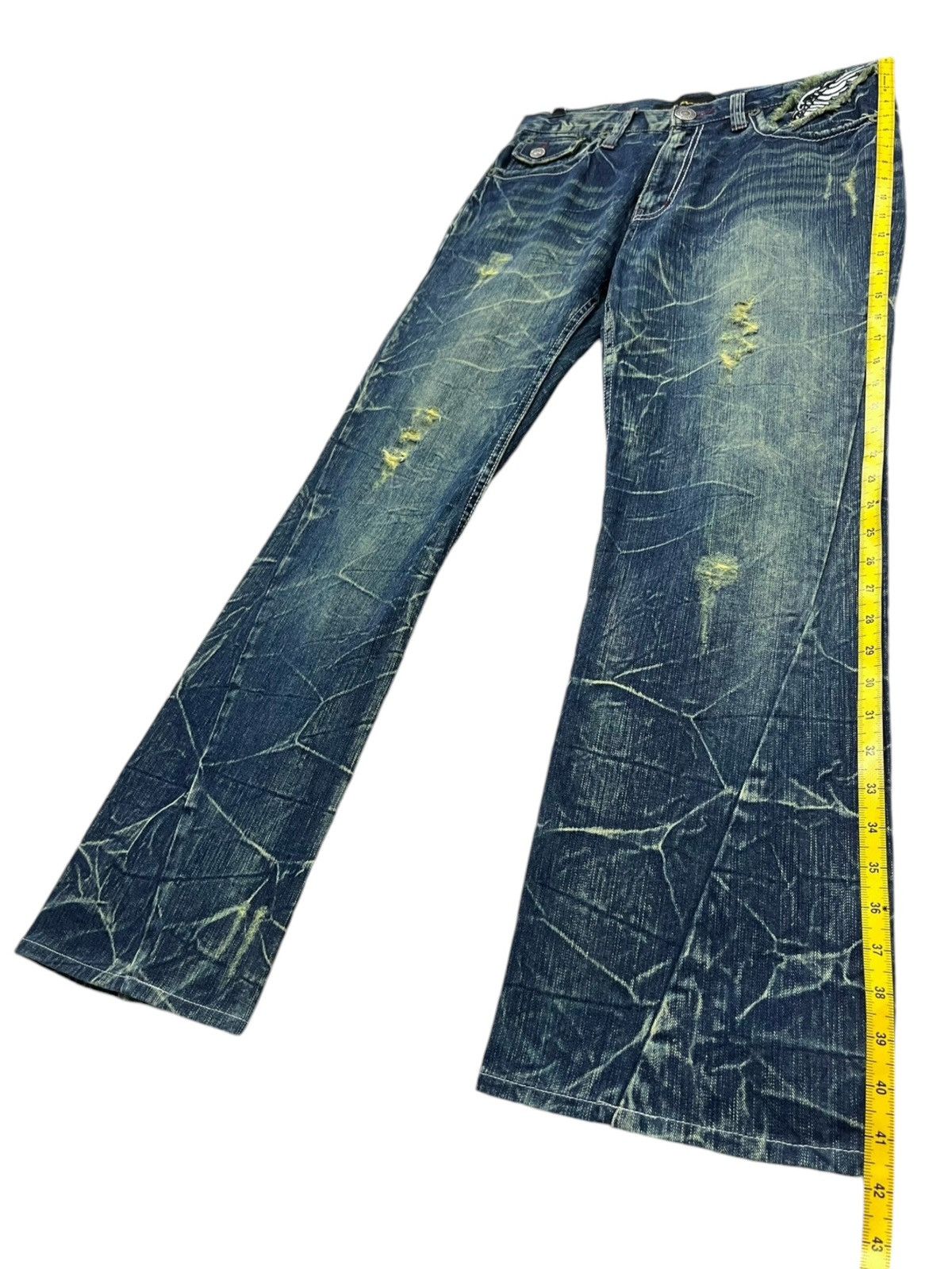 Japanese Brand 🔥NYLAUS Embroidery Winged Studded Long Flap Mudwash FLARE Size US 31 - 16 Thumbnail