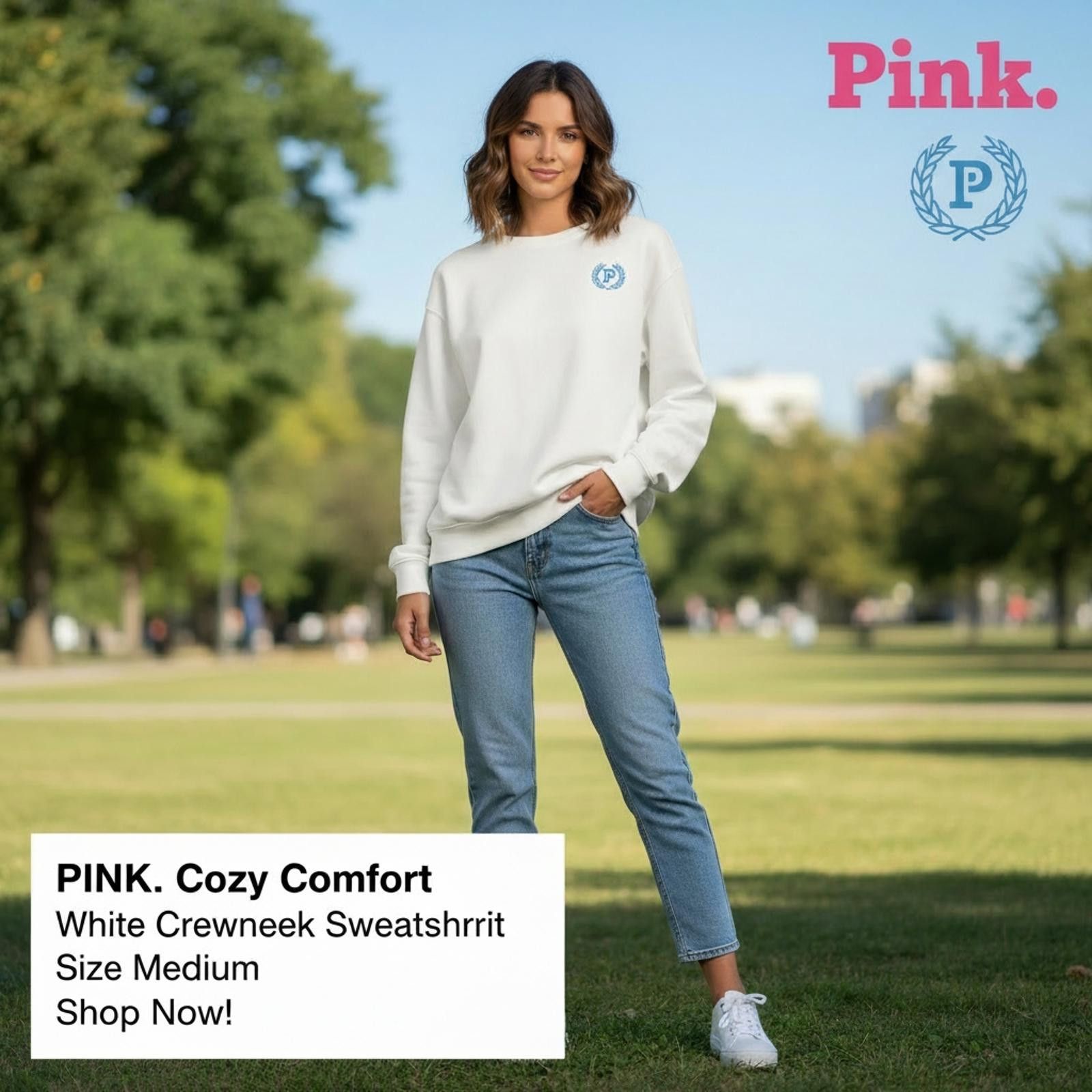 Pink Pink Cozy Comfort White Crewneck Sweatshirt Size Medium Size M / US 6-8 / IT 42-44 - 1 Thumbnail